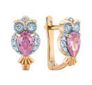 Серьги "Сова" с фианитами в красном золоте - 406696