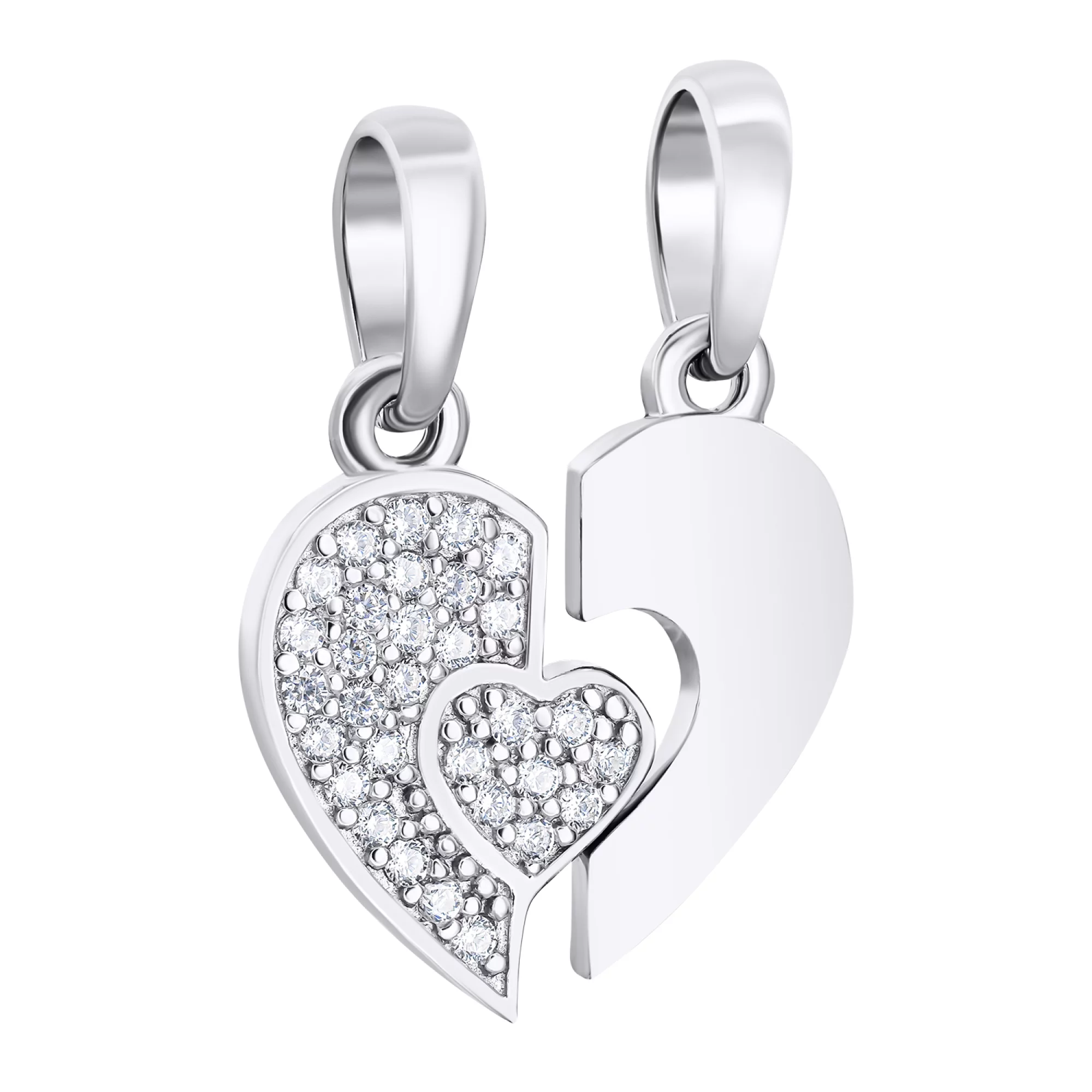 Парний підвіс "Закохані Серця" зі срібла з фіанітами - 1546054 – зображення 1