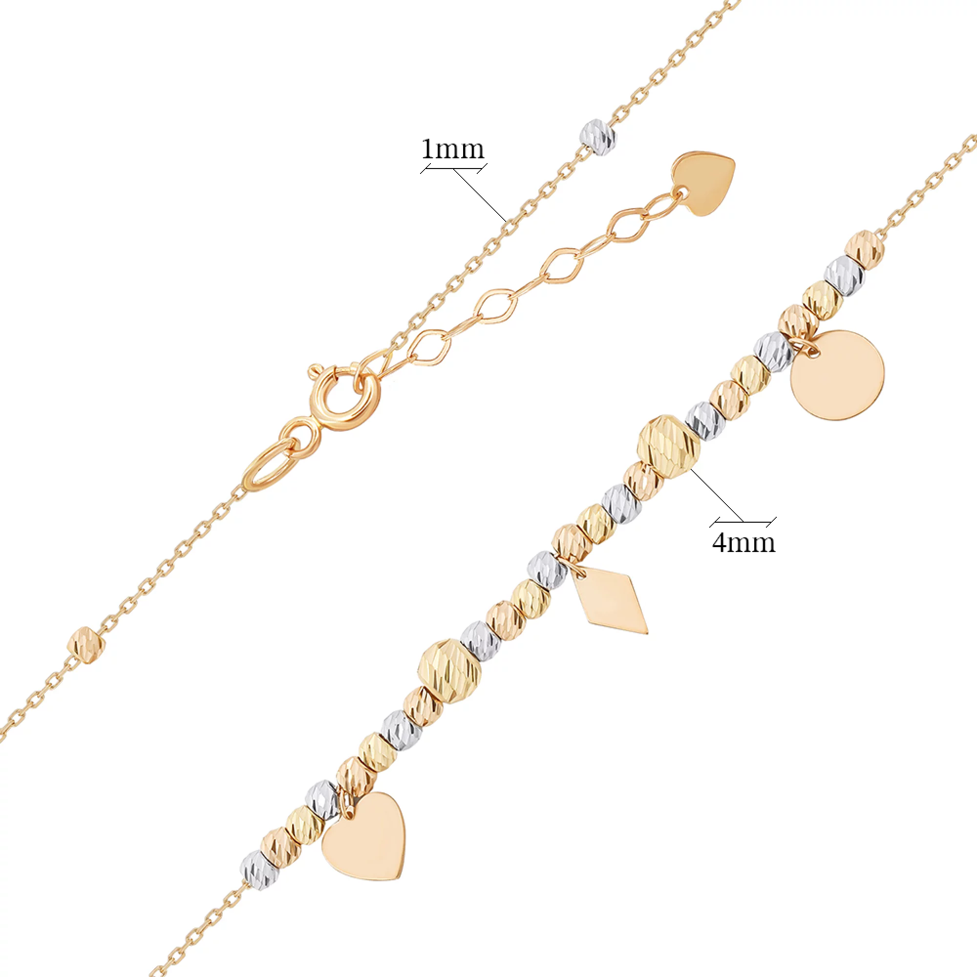Браслет з комбінованого золота з підвісами плетіння якір - 1500235 – зображення 3