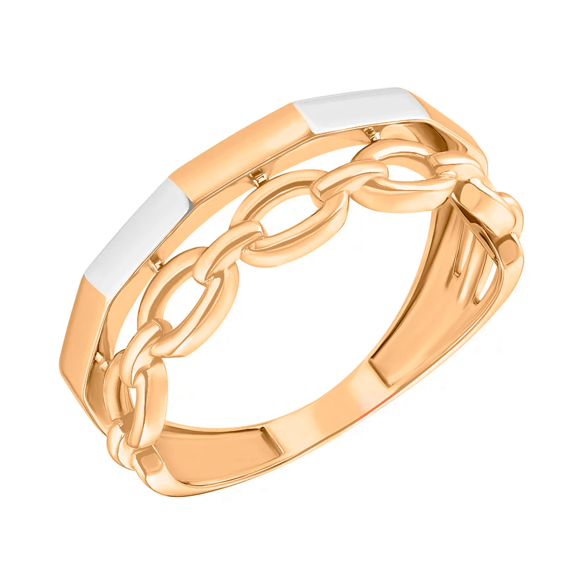 Кольцо "Звенья" из комбинированого золота - 1451142 – изображение 1