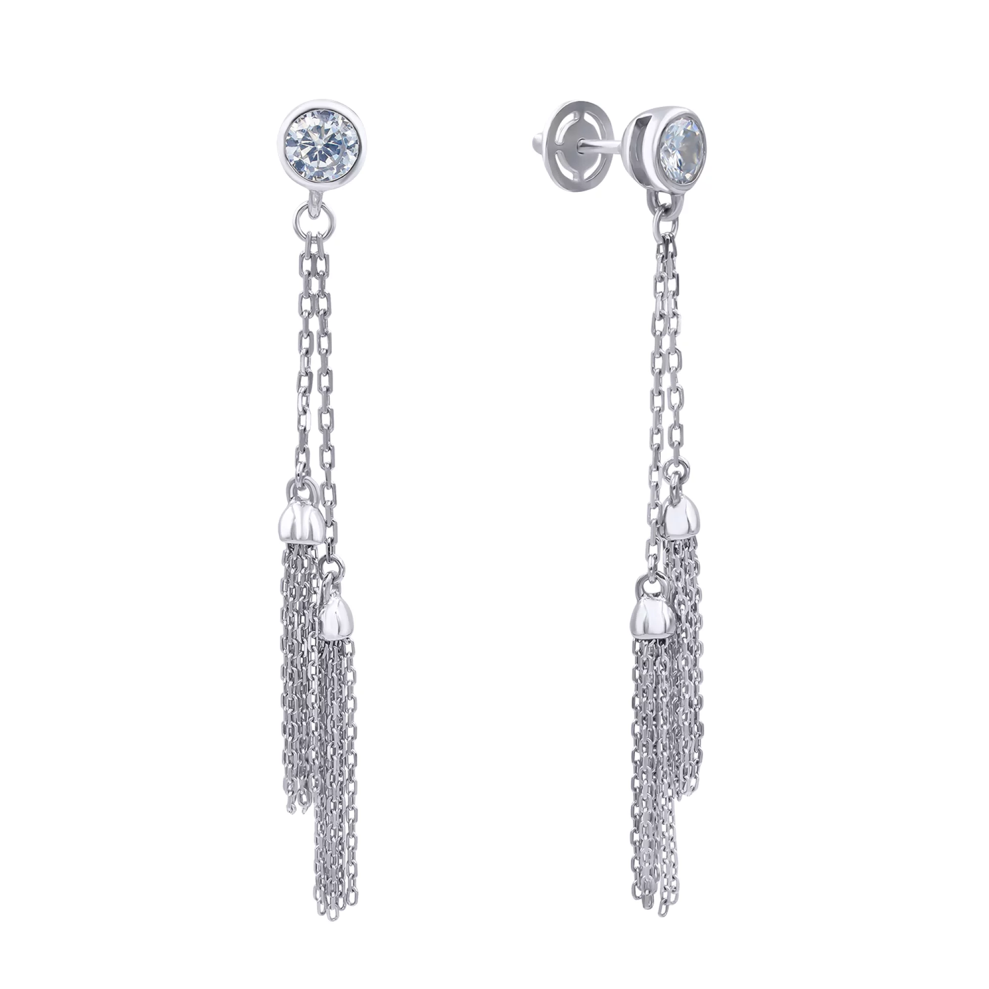 Срібні сережки-гвоздики з цирконієм - 407880 – зображення 1