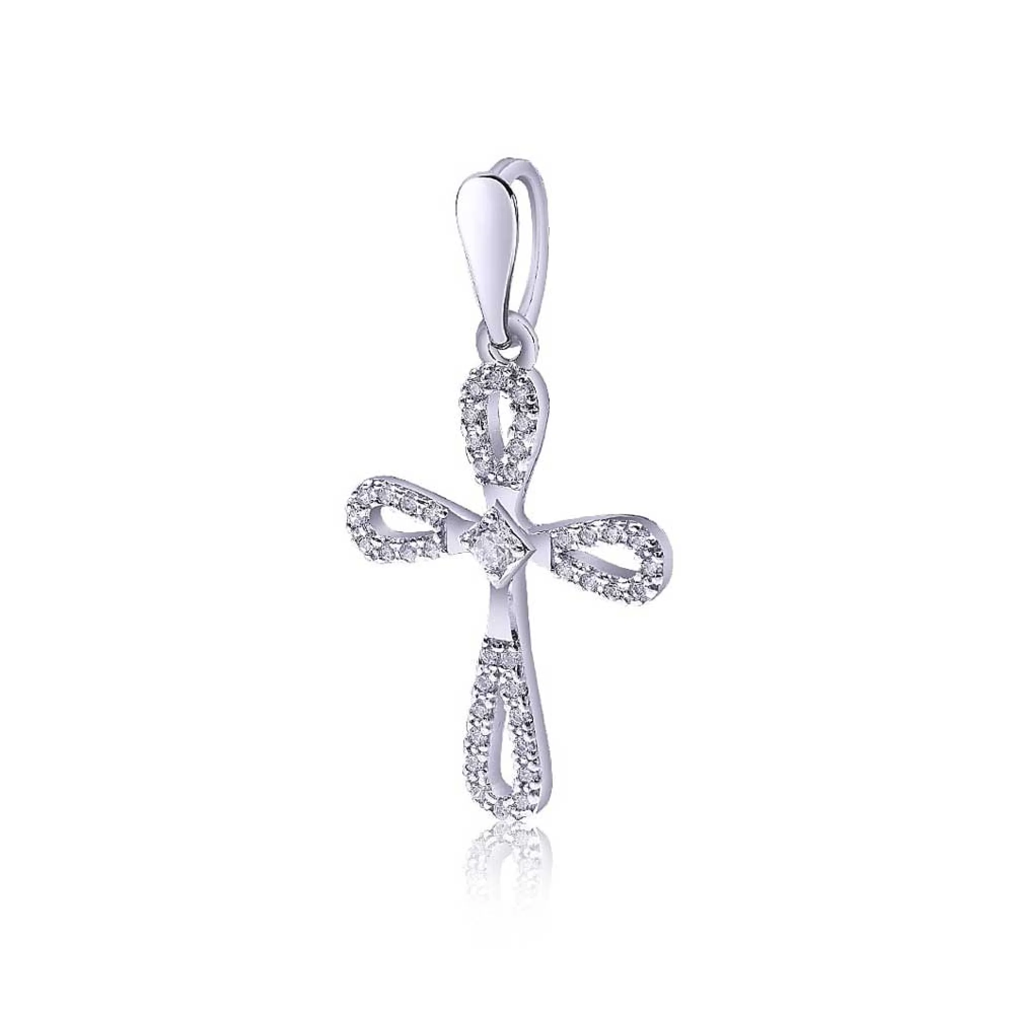 Серебряный крестик с цирконием - 458245 - 1