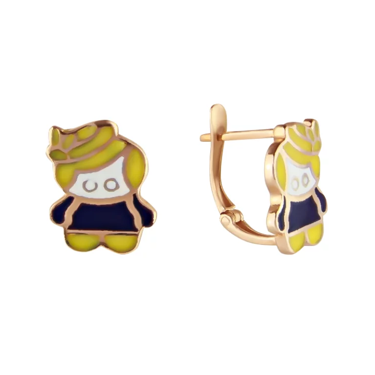 Золоті сережки з емаллю "Дівчинка". Артикул MN-04E: ціна, відгуки, фото – купити в інтернет-магазині AURUM