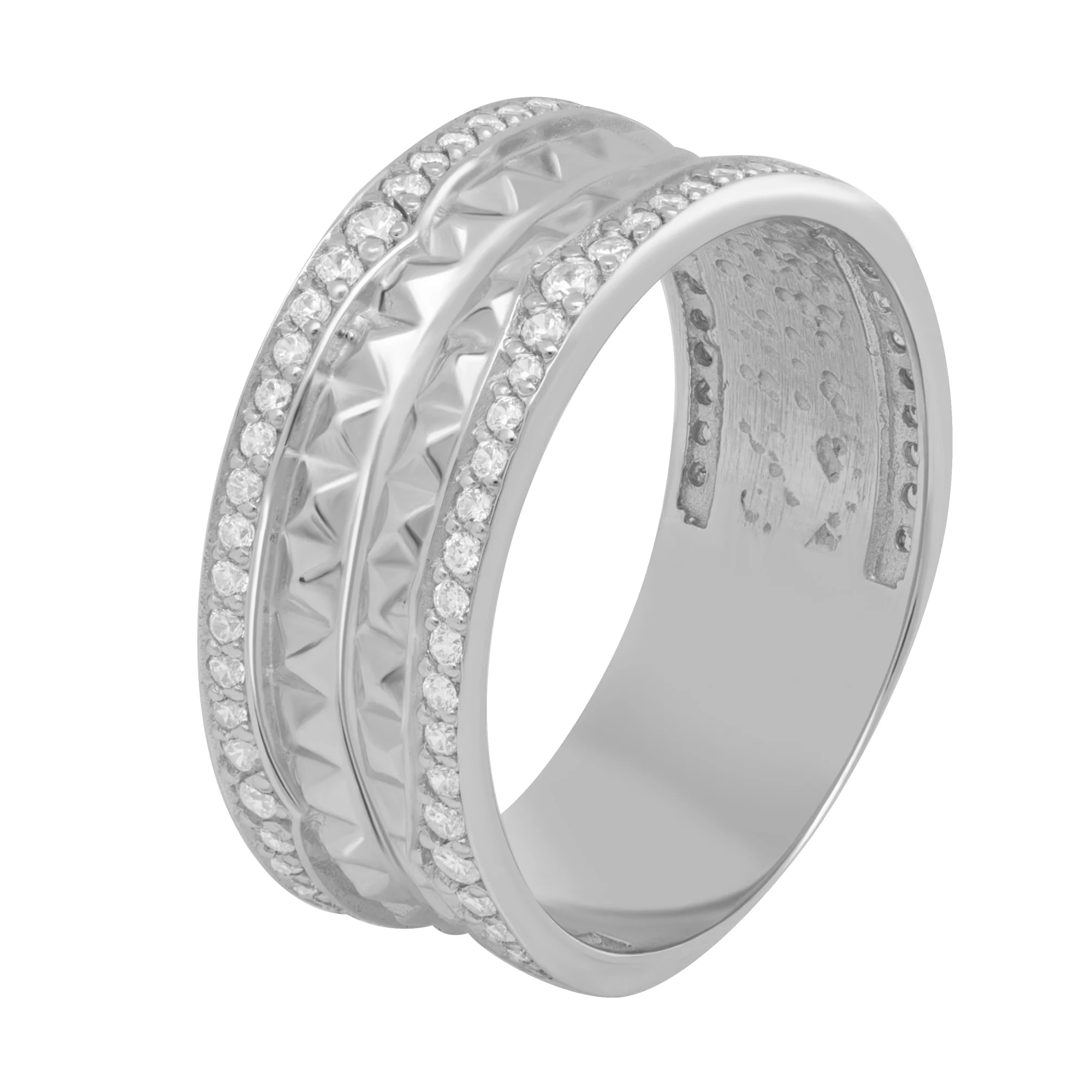 Широкое кольцо из белого золота с фианитами - 1614515 – изображение 1