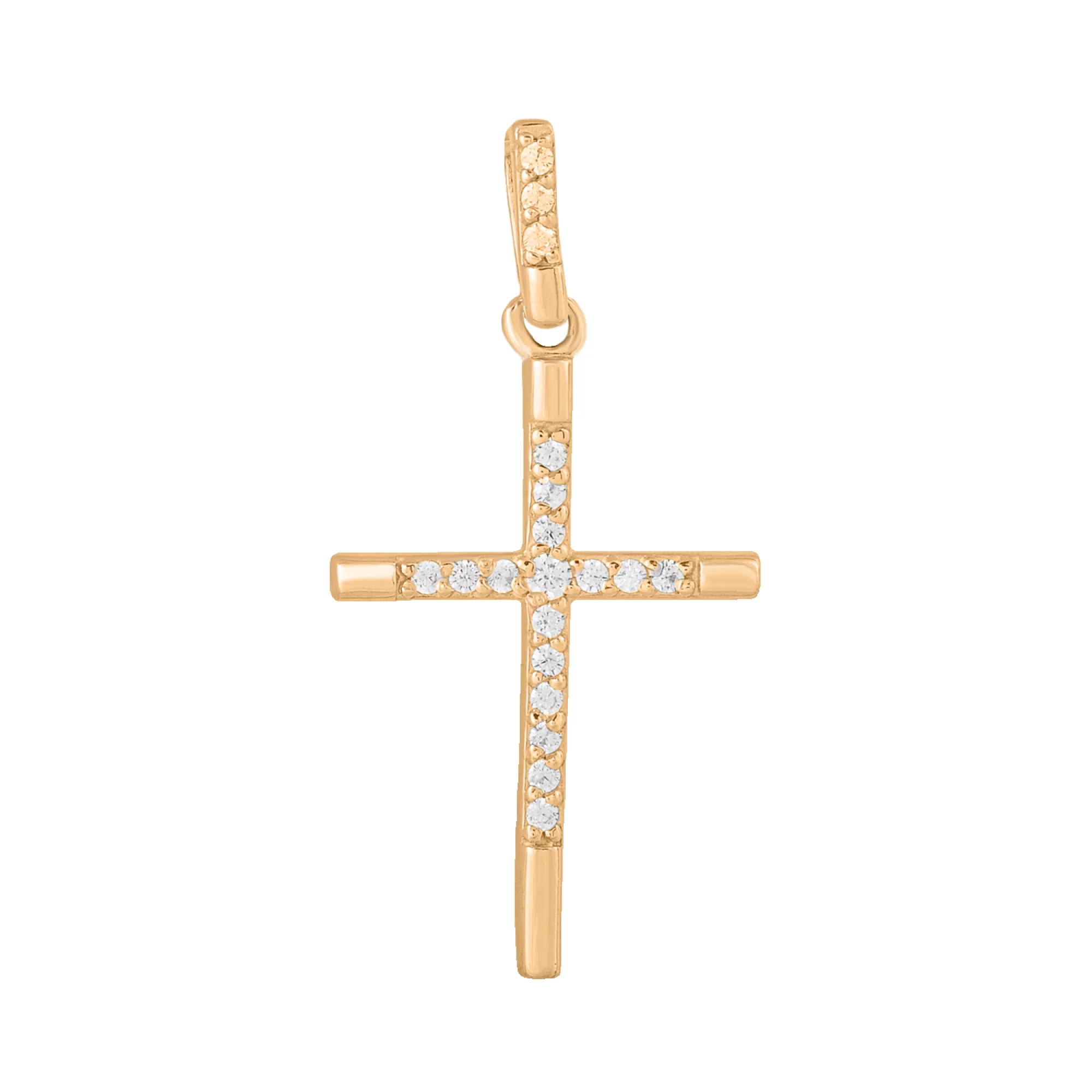 Декоративний золотий хрестик із фіанітами - 1553937 – зображення 1