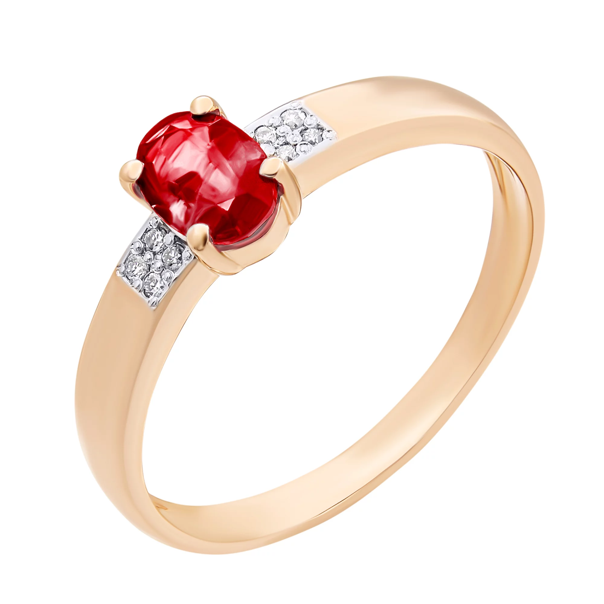 Каблучка з рубіном і діамантом з червоного золота - 967694 – зображення 1