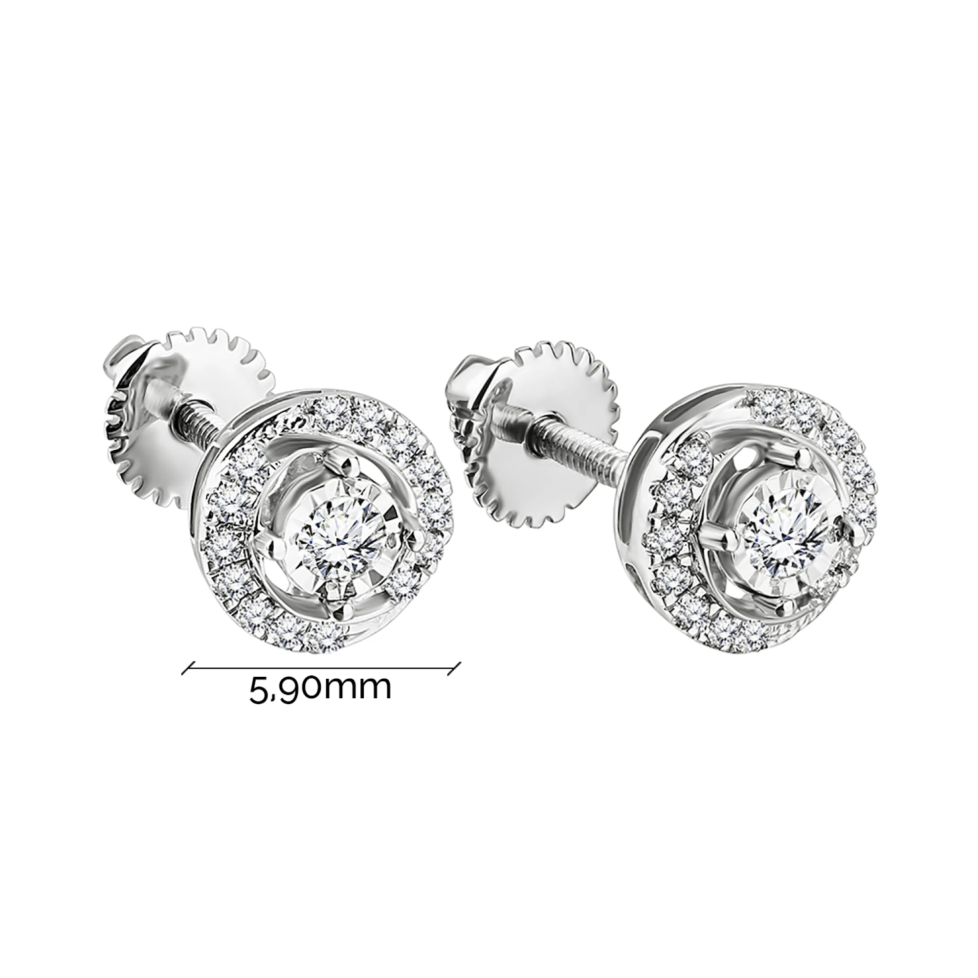 Серьги-гвоздики из белого золота с бриллиантами - 1514624 - 5