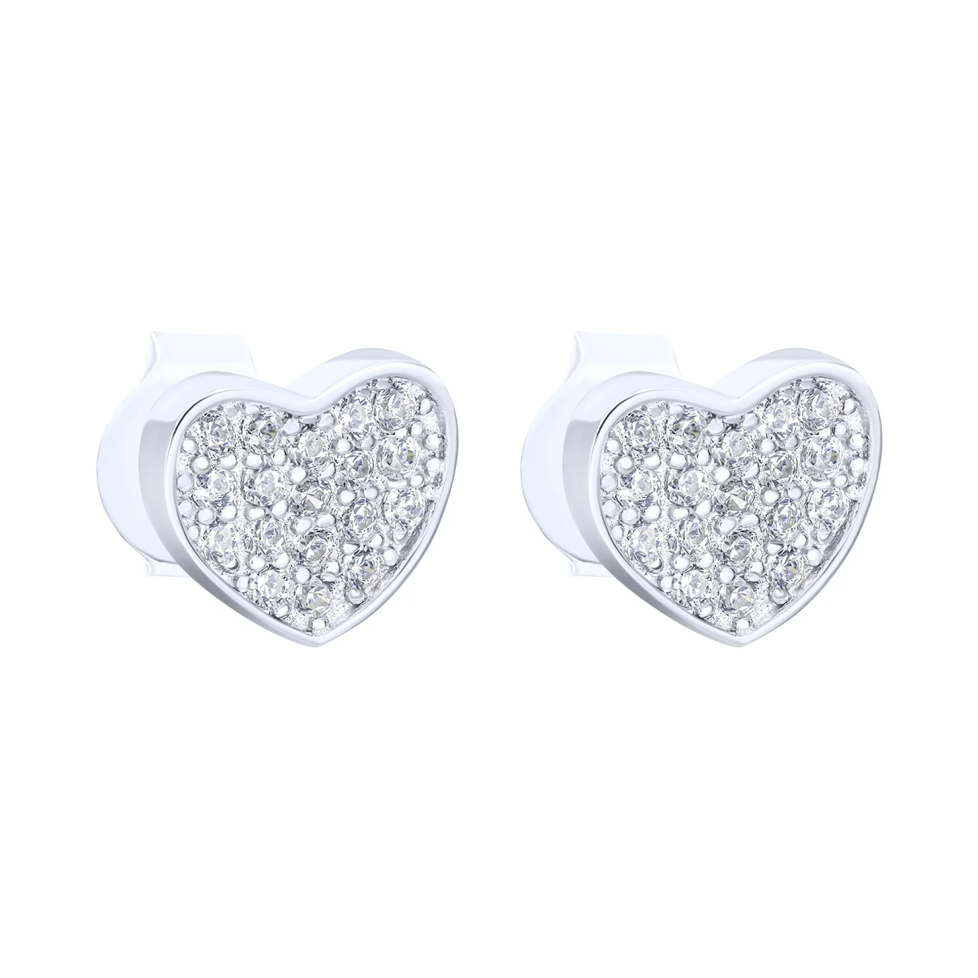 Сережки-гвоздики зі срібла "Сердечка" з розсипом фіанітів  - 1531499 – зображення 1
