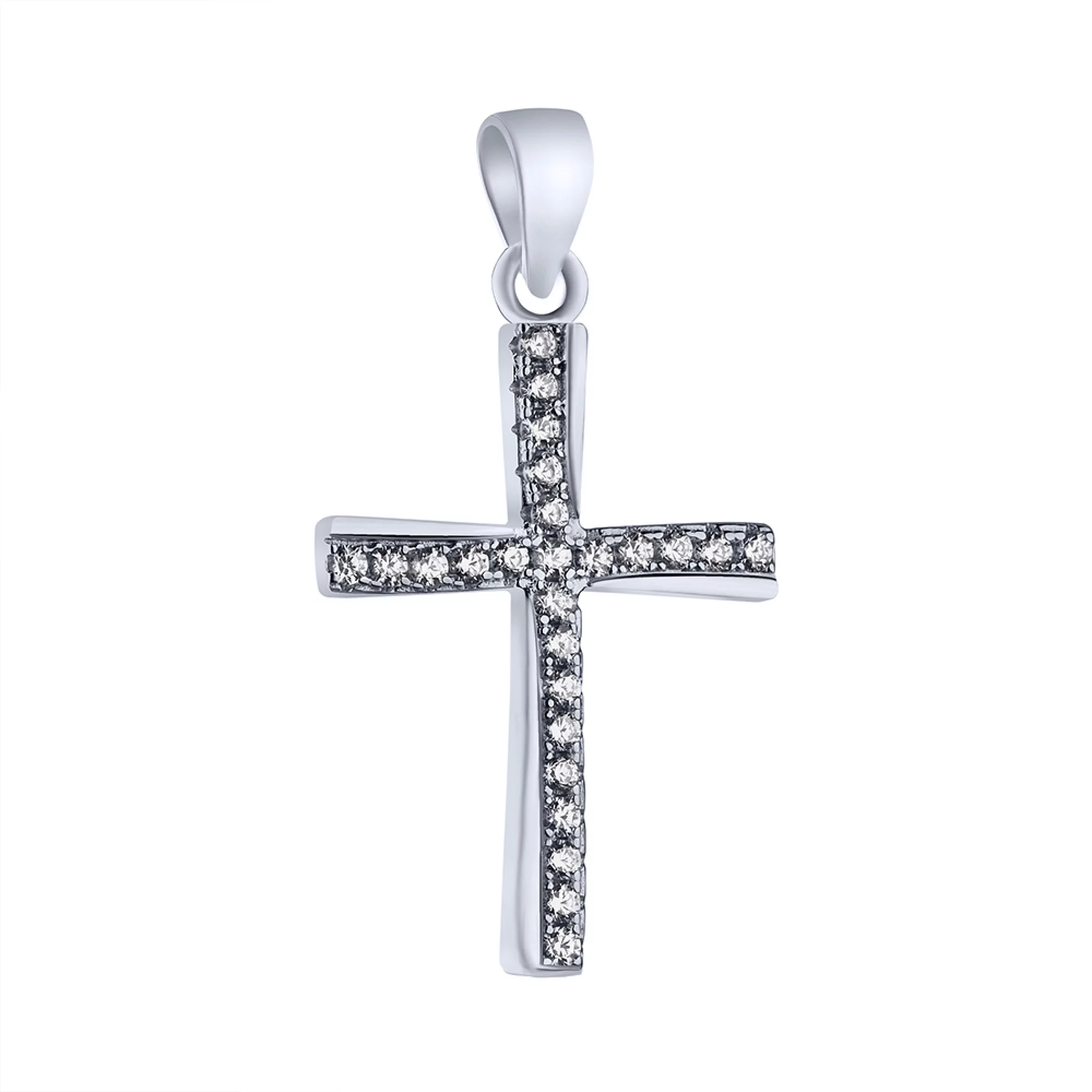 Крестик серебряный с дорожкой фианитов - 1618223 – изображение 1