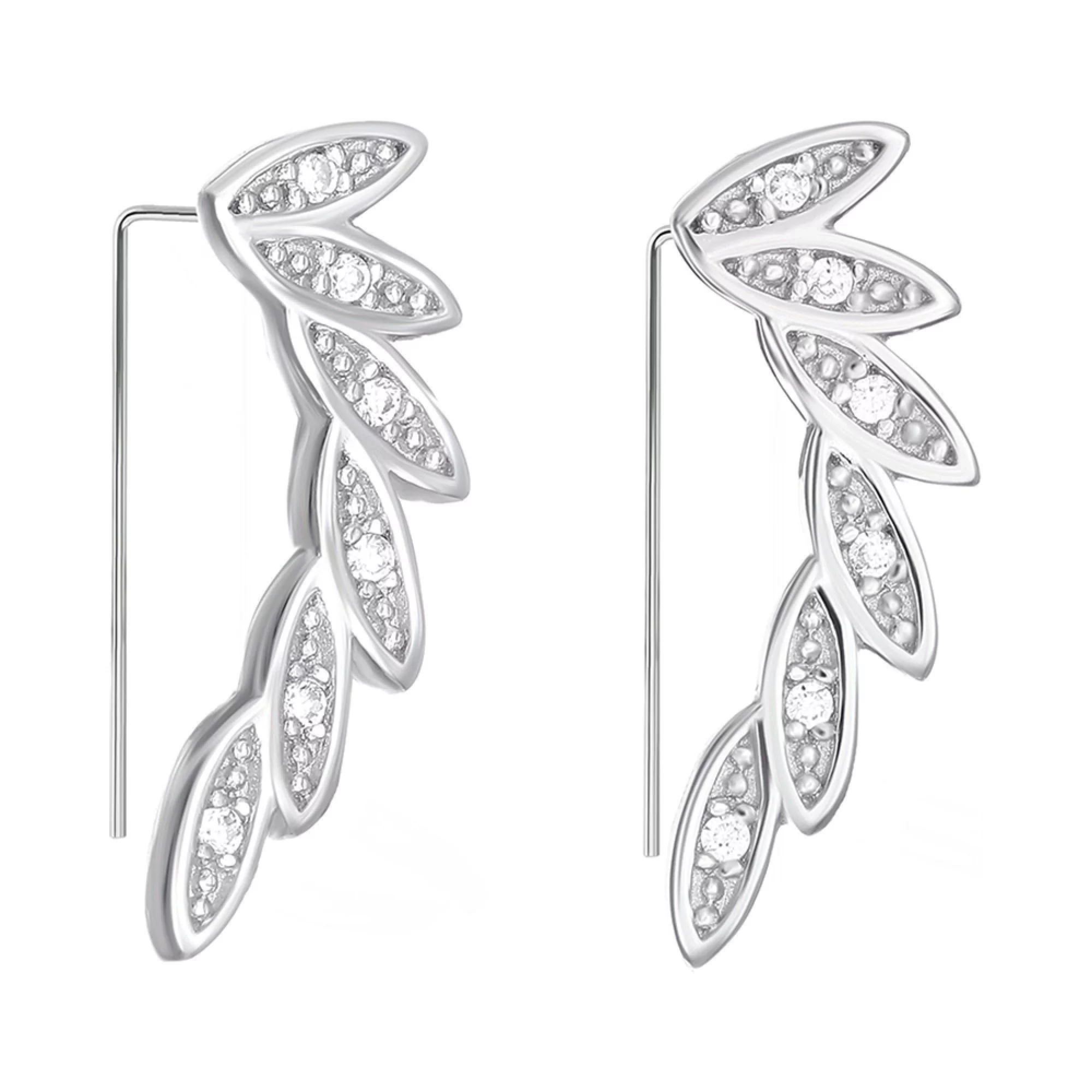 Срібні сережки-каффи гілочка з фіанітами - 1507656 – зображення 1