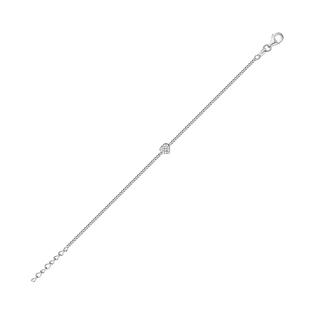 Срібний браслет Серце з фіанітом Панцирне плетіння. Артикул 7509/3660: ціна, відгуки, фото – купити в інтернет-магазині AURUM