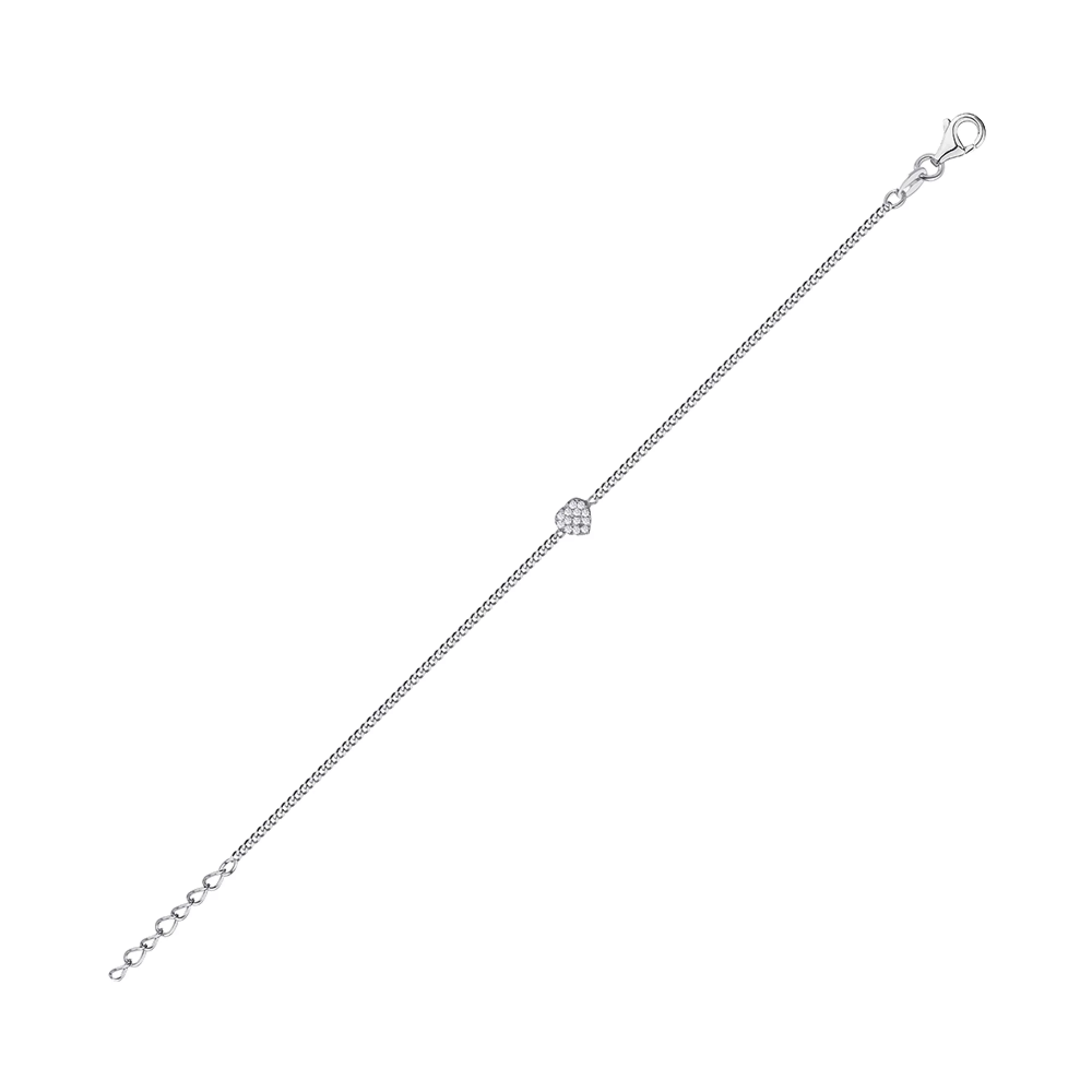 Срібний браслет Серце з фіанітом Панцирне плетіння - 1309393 – зображення 1