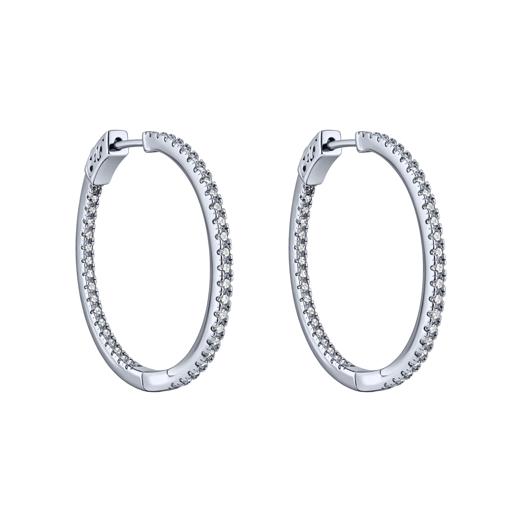 Серьги-кольца из серебра с дорожкой фианитов - 2100052 - 1