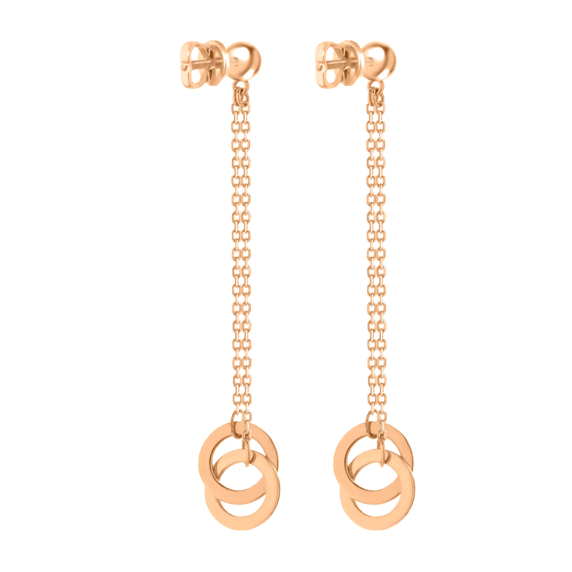 Сережки-гвоздики из красного золота с подвесками - 971639 – изображение 2