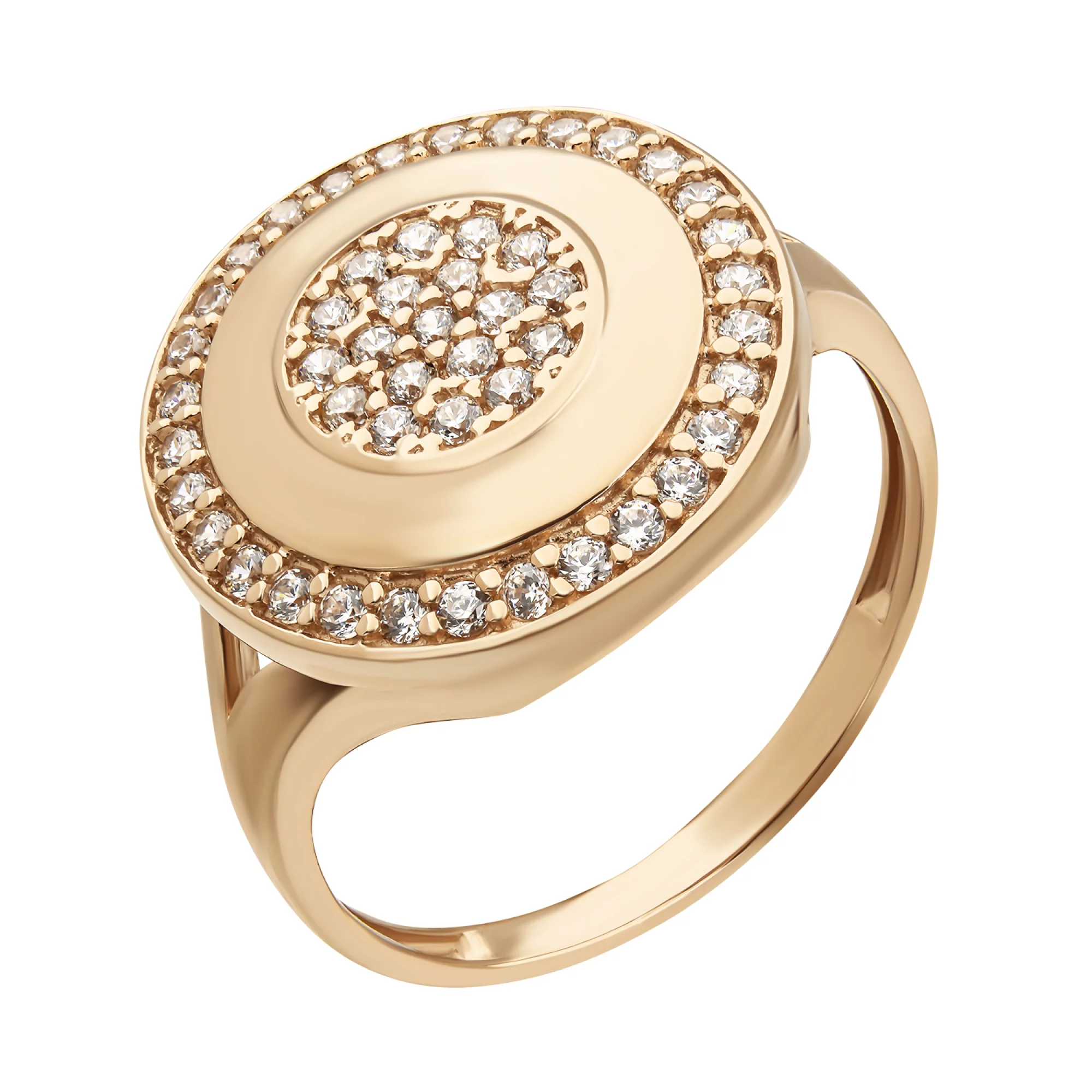 Кольцо из красного золота с фианитом - 870392 – изображение 1