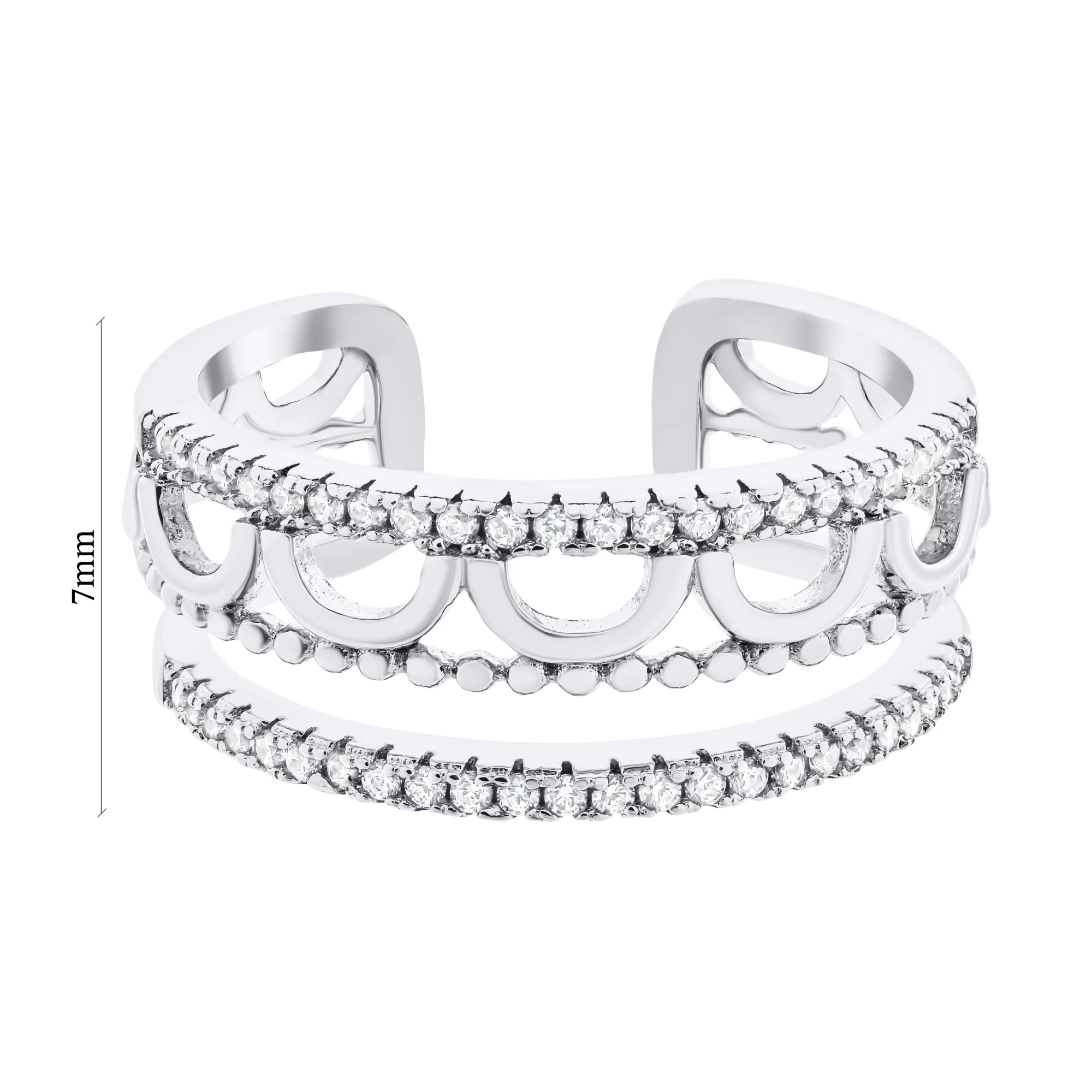 Двойное серебряное кольцо с фианитами - 1528917 – изображение 3