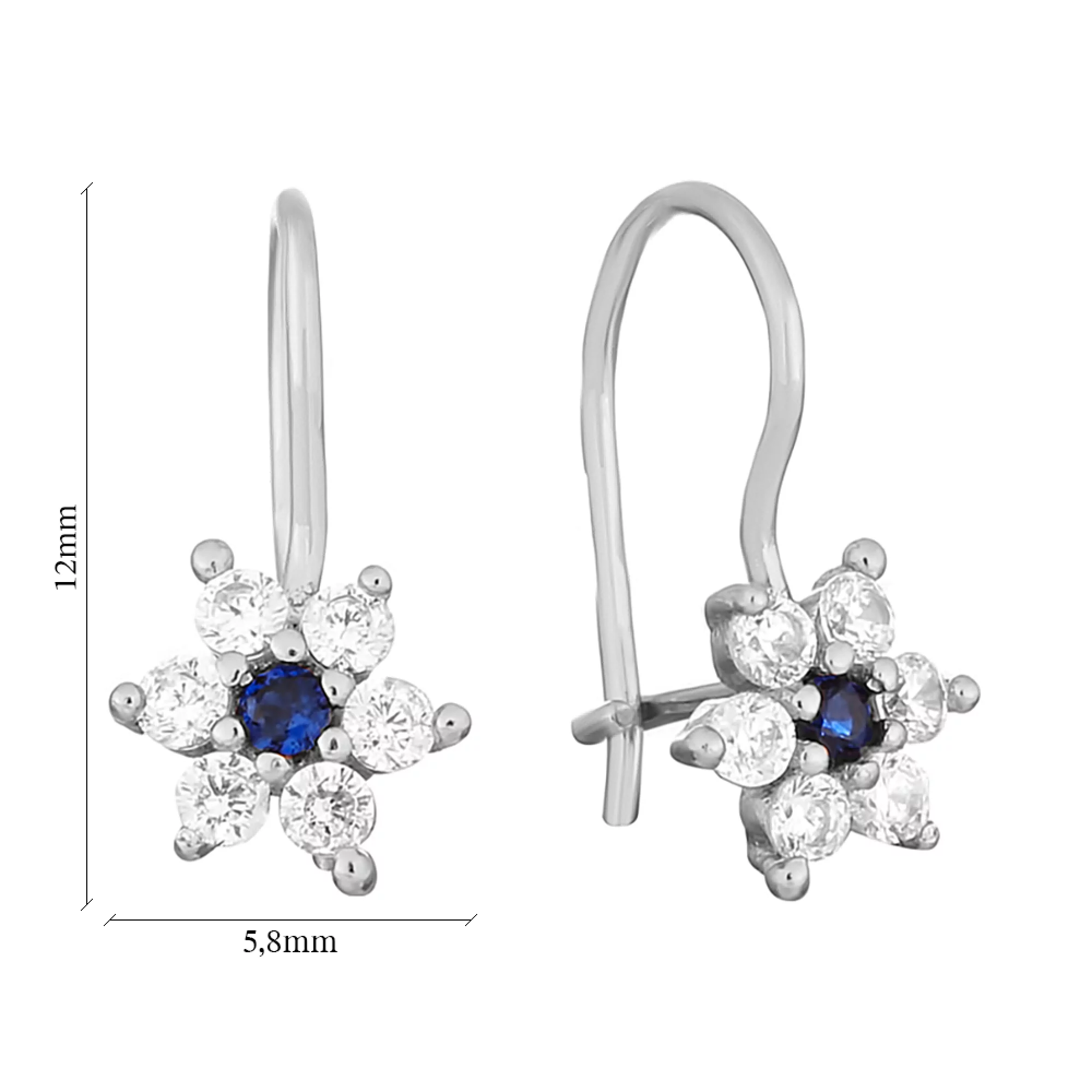 Сережки-петлі "Квіточка" зі срібла з фіанітами - 1507813 – зображення 2