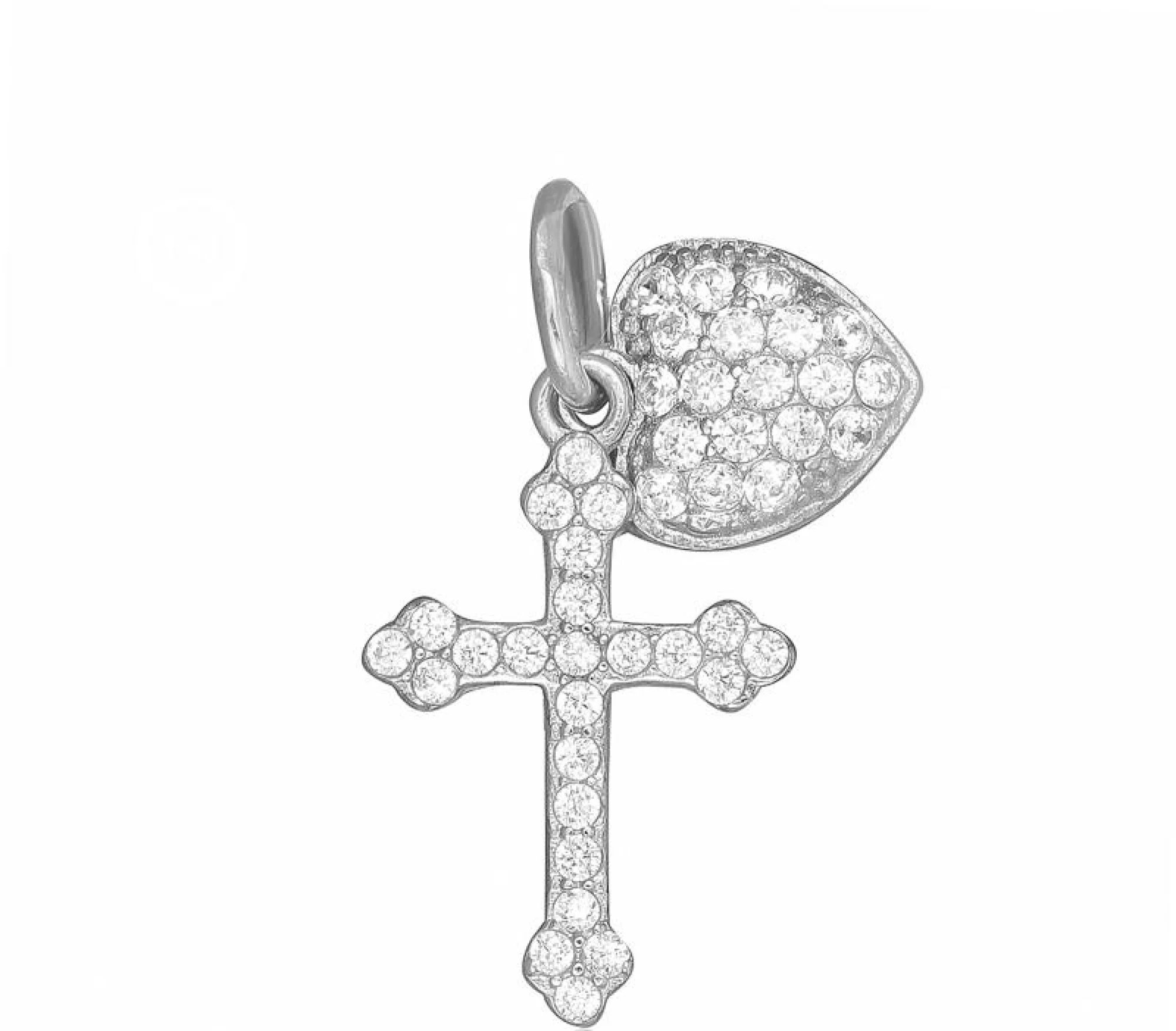 Серебряный подвес "Сердце и Крестик" с фианитами - 421489 - 1