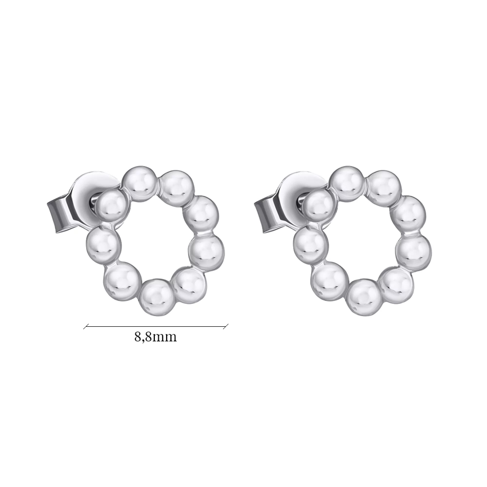 Сережки-гвоздики шарики из серебра  - 1501266 – изображение 2