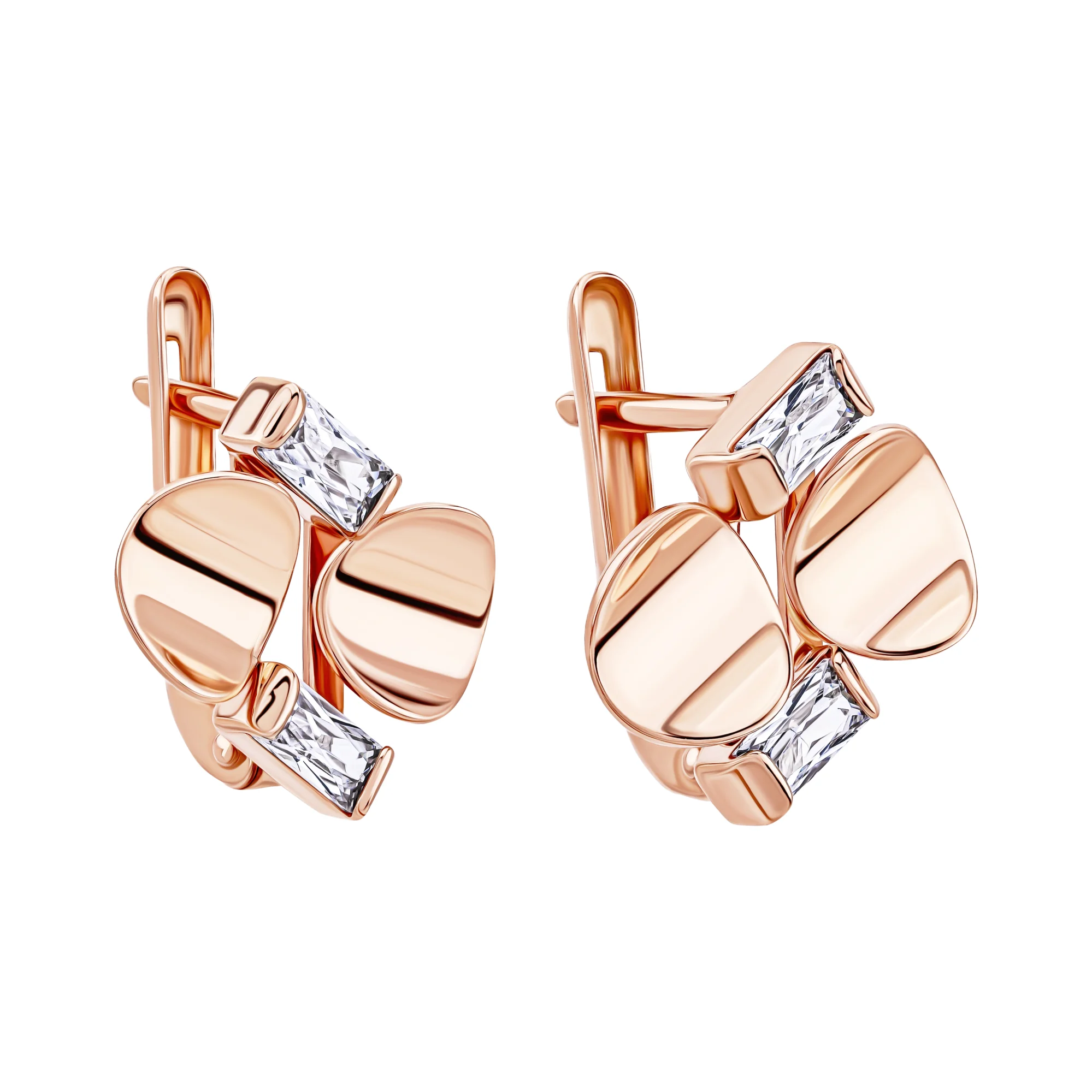 Серьги из красного золота "Геометрия" с фианитами - 2098256 - 1