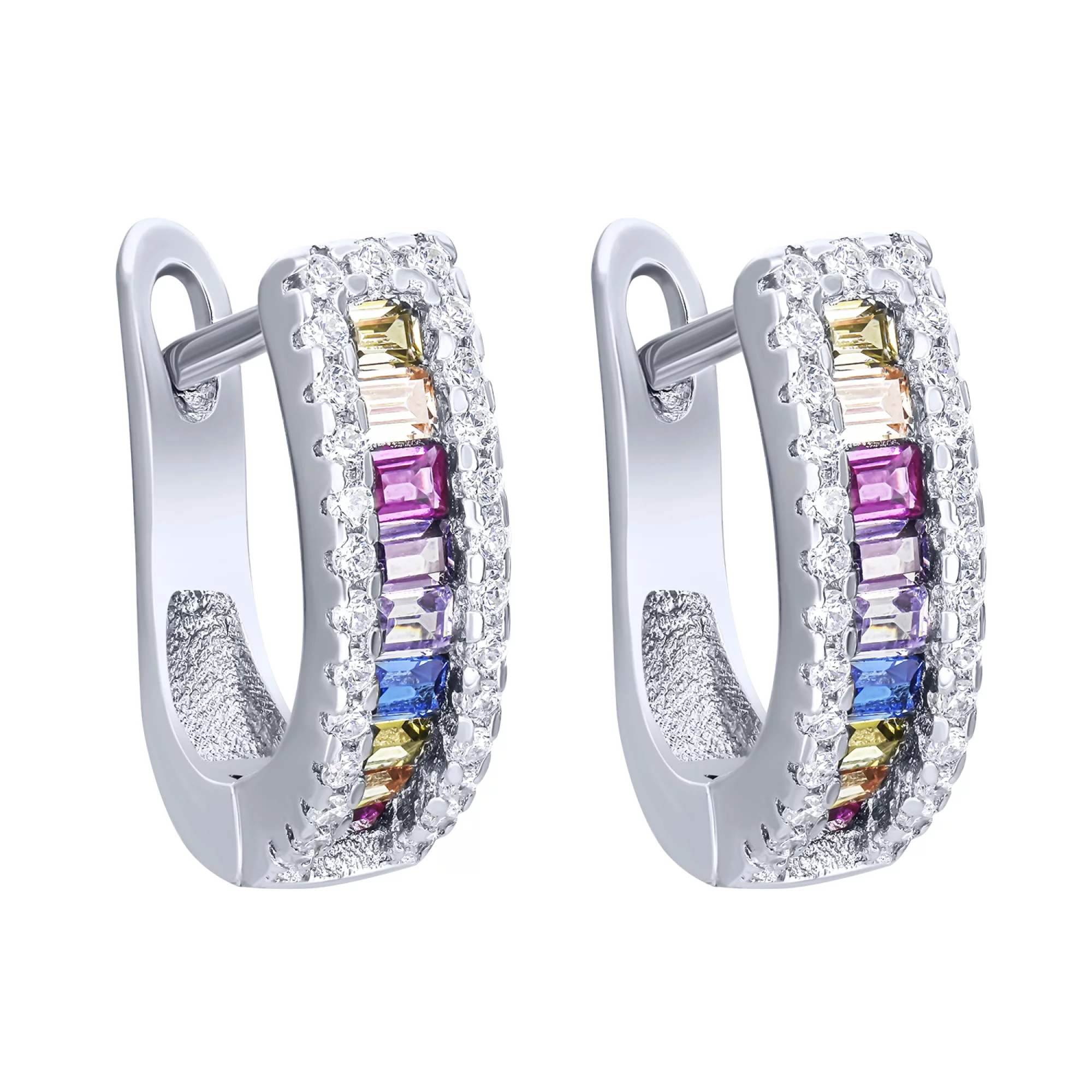 Срібні сережки з кольоровими фіанітами - 1679515 – зображення 1