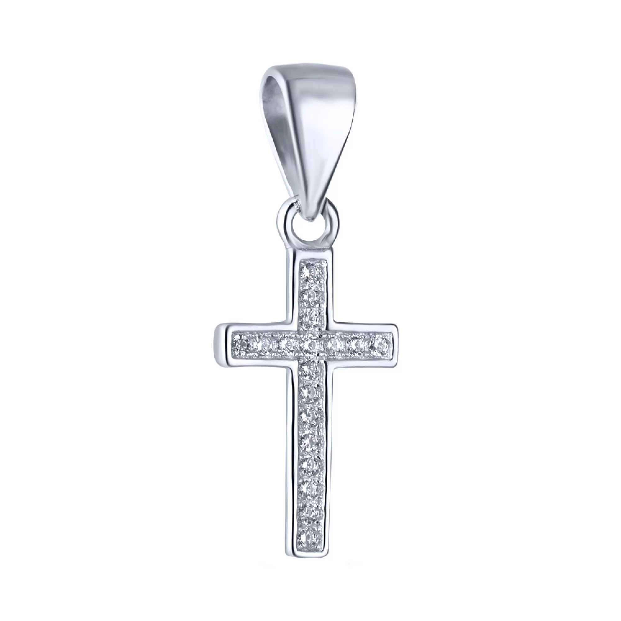 Декоративний хрестик зі срібла з доріжкою фіанітів - 1785584 – зображення 1