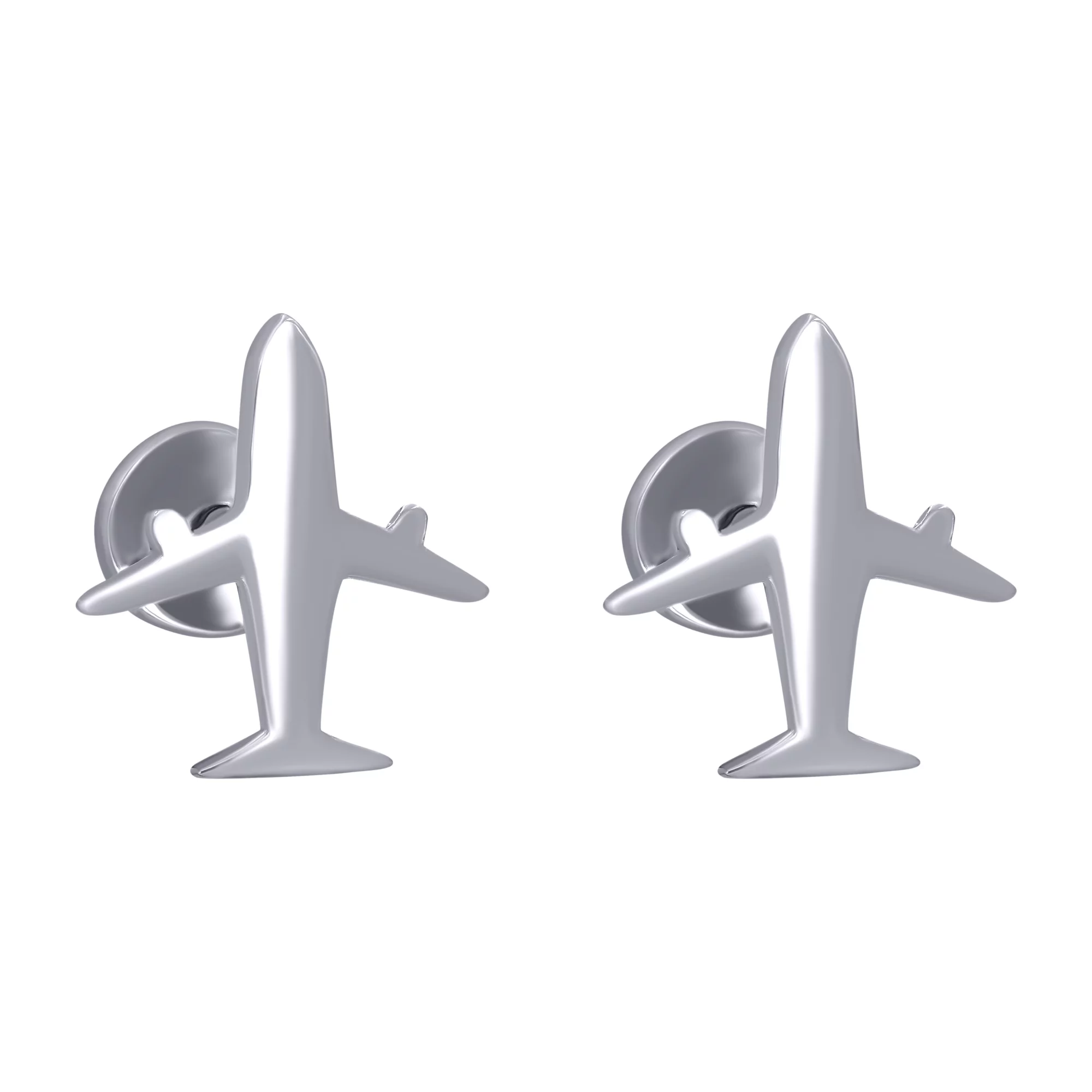 Сережки-гвоздики серебряные "Самолетики" - 896363 – изображение 1