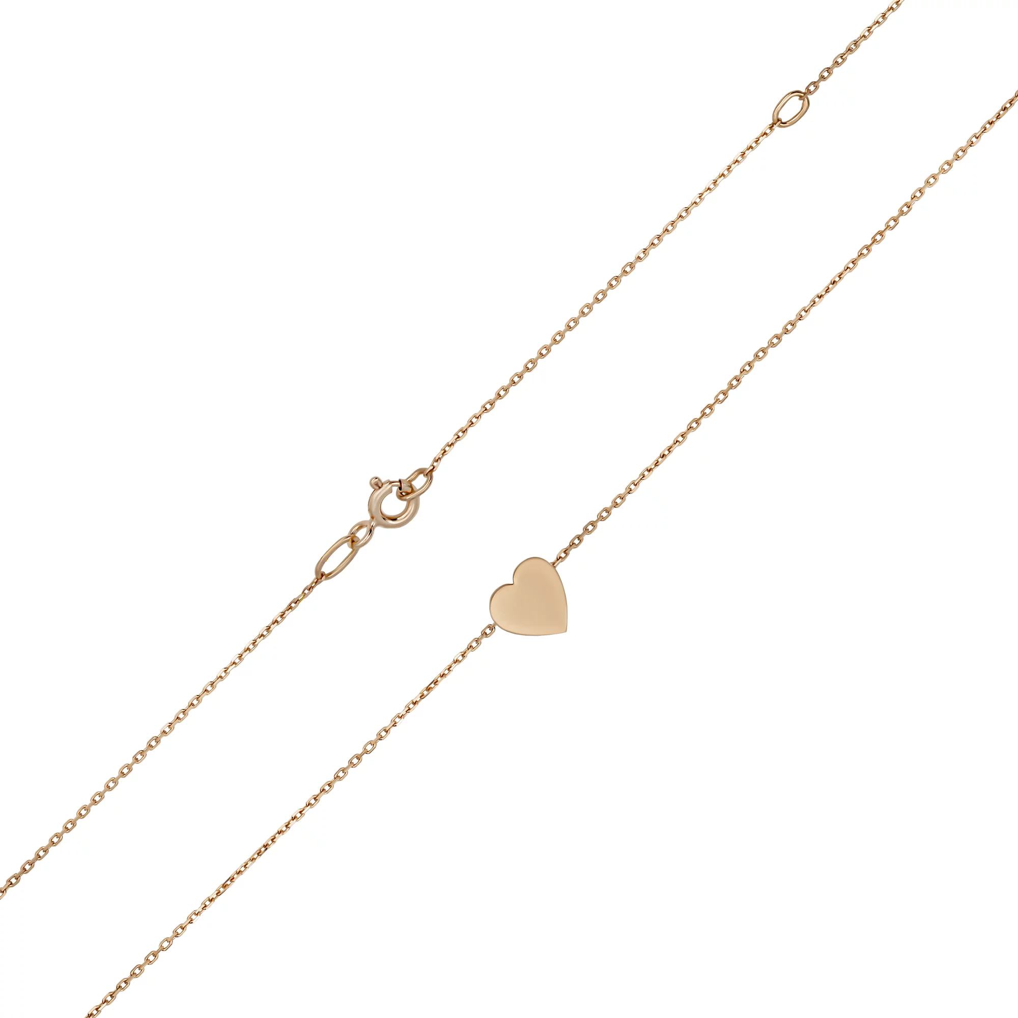 Колье из красного золота с подвесом "Сердце" плетение якорь - 796969 – изображение 1
