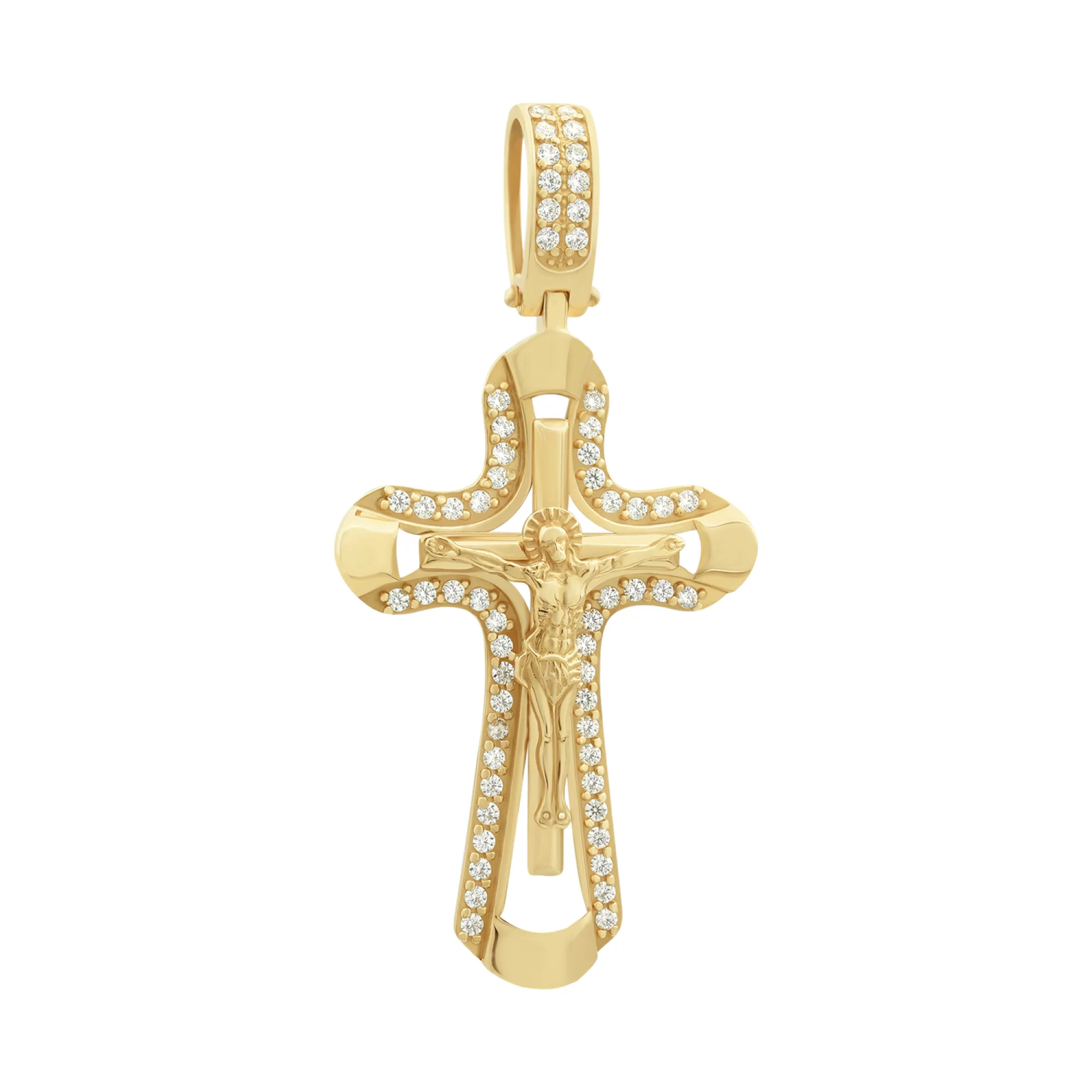Крестик из красного золота с цирконием и эмалью - 392555 – изображение 1