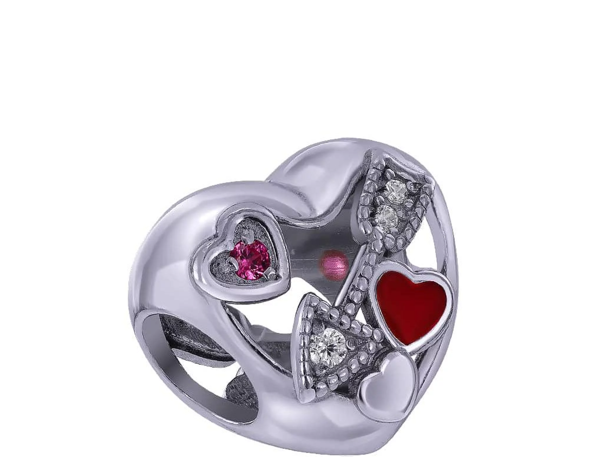 Срібний шарм "Серце зі стрілою" с емаллю і цирконієм - 458300 – зображення 1