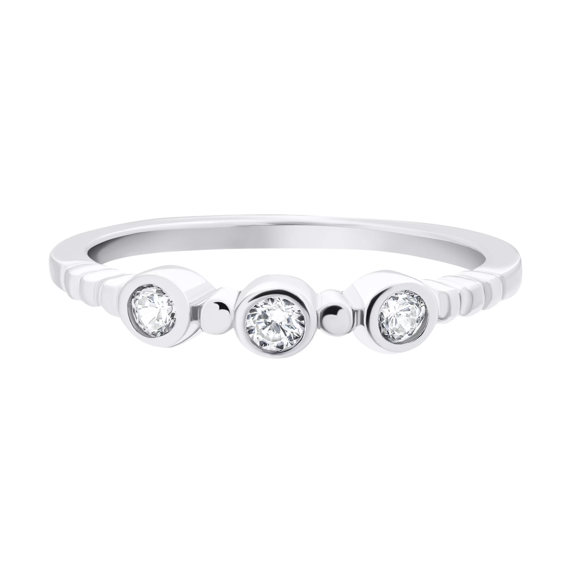 Серебряное тонкое кольцо с фианитами - 1520545 – изображение 2