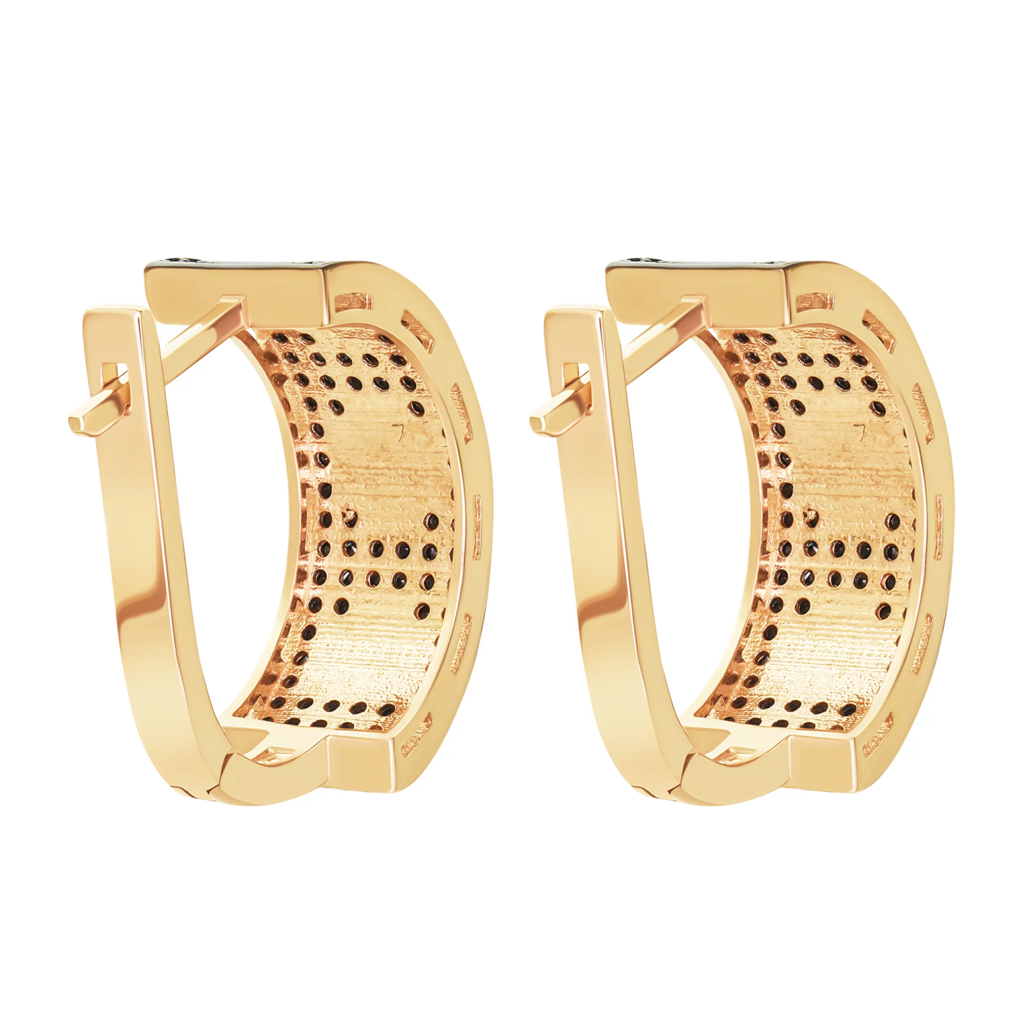 Сережки-кольца "Love" с фианитами из красного золота - 1613707 – изображение 6