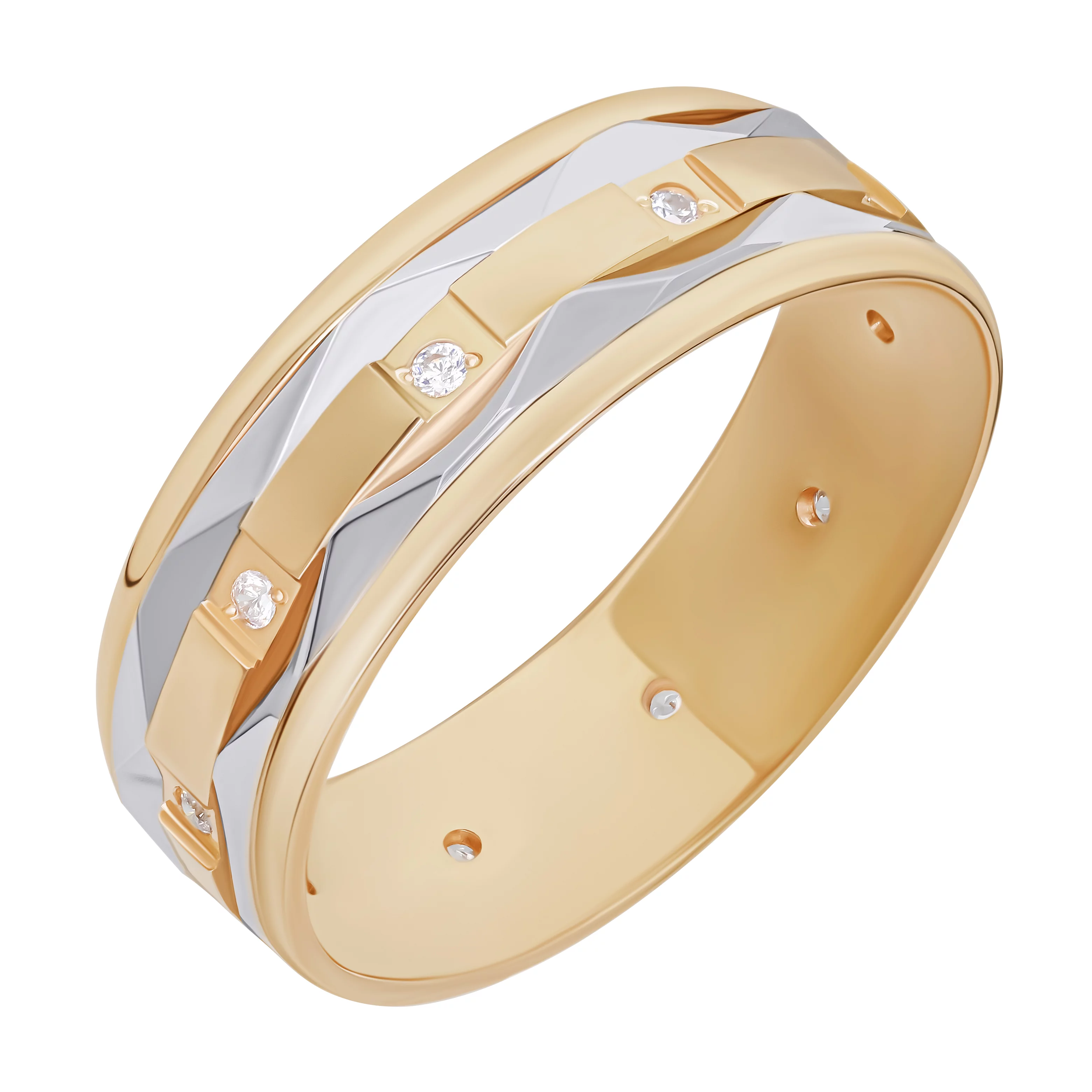 Обручальное кольцо из комбинированого золота с фианитом Классическое. Артикул 1054: цена, отзывы, фото – купить в интернет-магазине AURUM