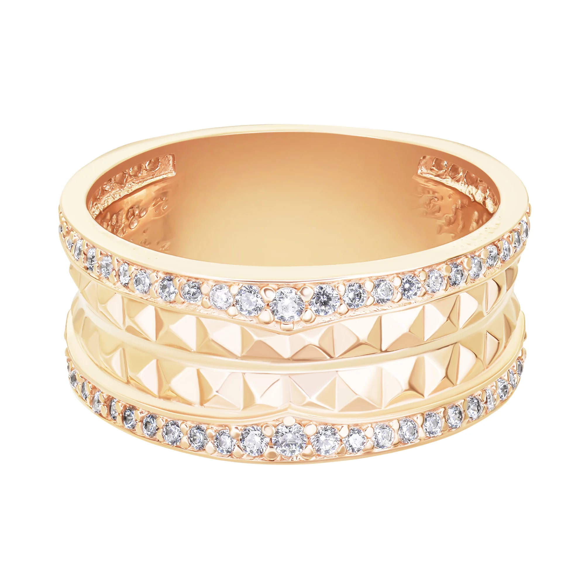 Широкое кольцо в стиле булгари из красного золота с фианитами - 1612087 – изображение 4