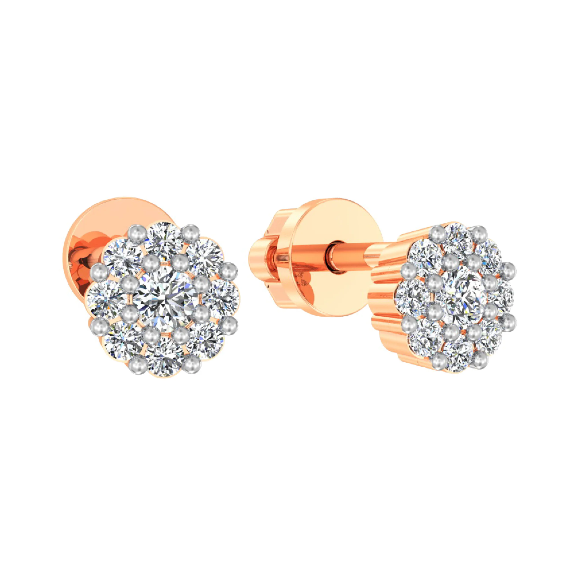 Сережки-гвоздики из красного золота с фианитами - 972040 - 1