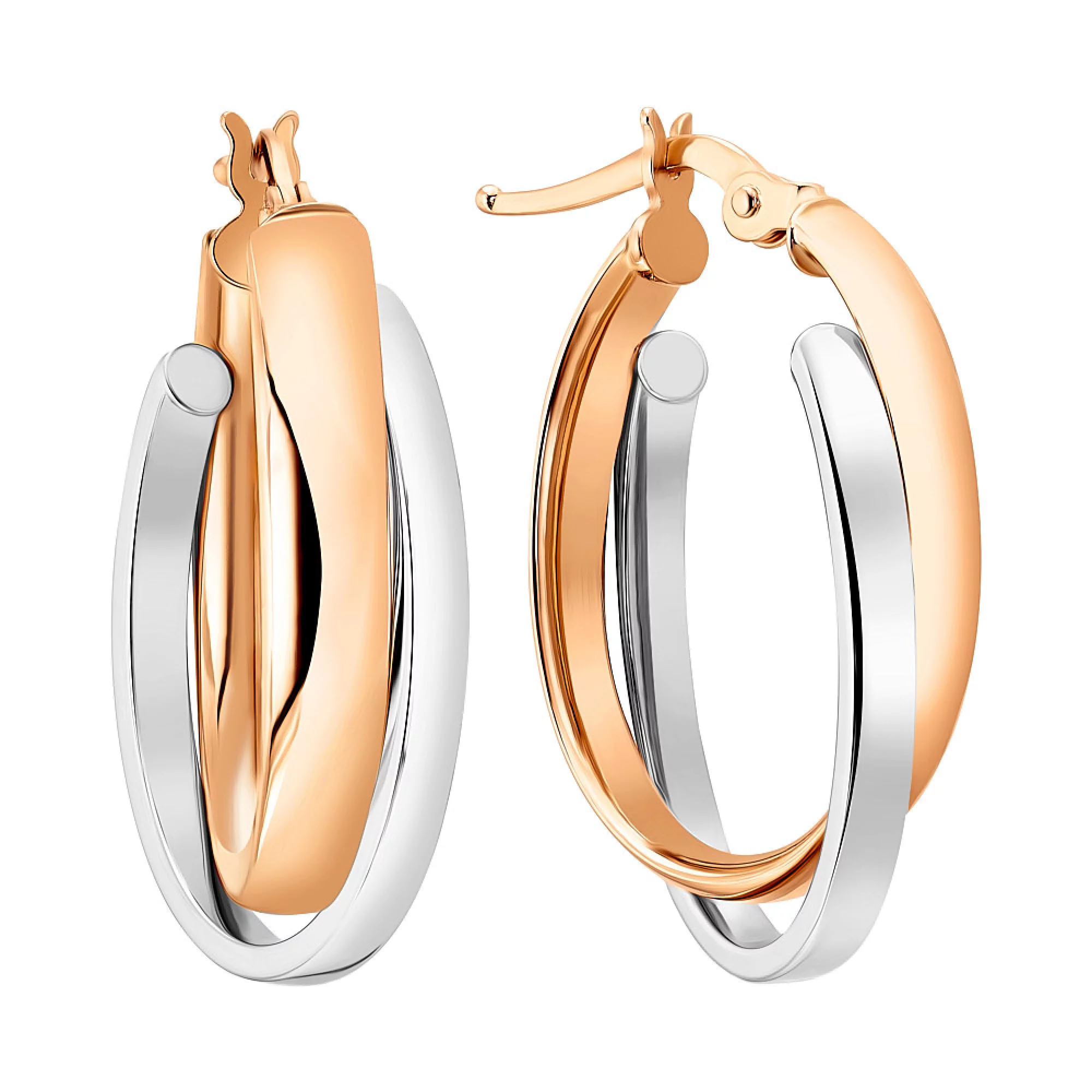 Сережки-кольца из комбинированного золота - 1095089 – изображение 1