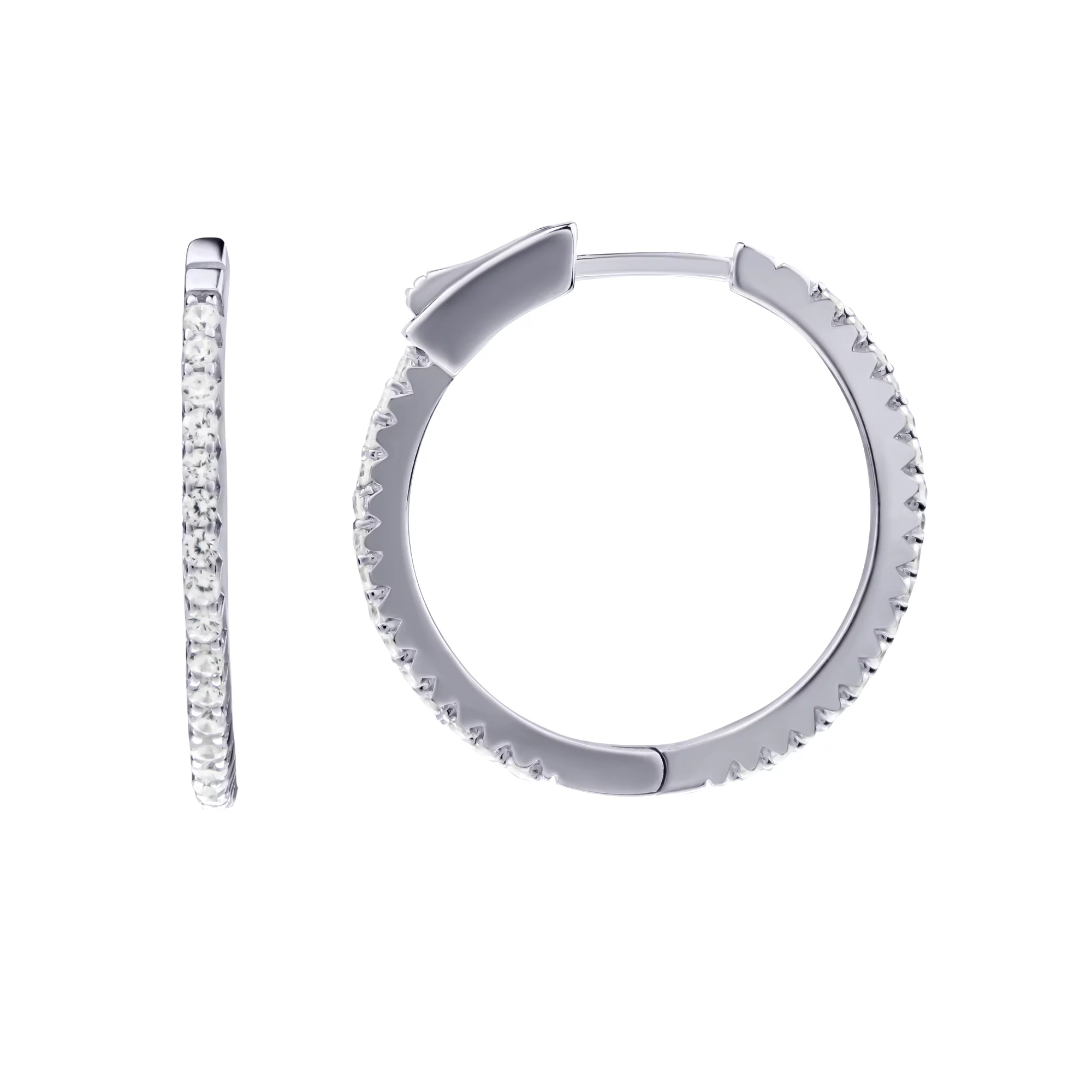 Срібні сережки-кільця з фіанітом - 838452 – зображення 1