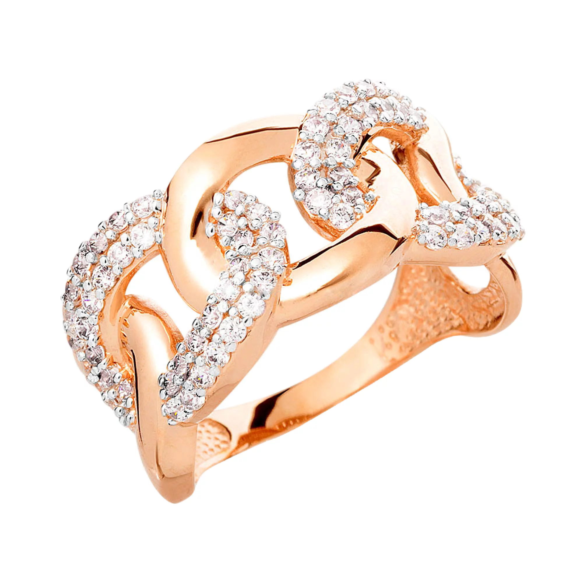 Золотое кольцо с фианитом Звенья - 1391845 – изображение 1