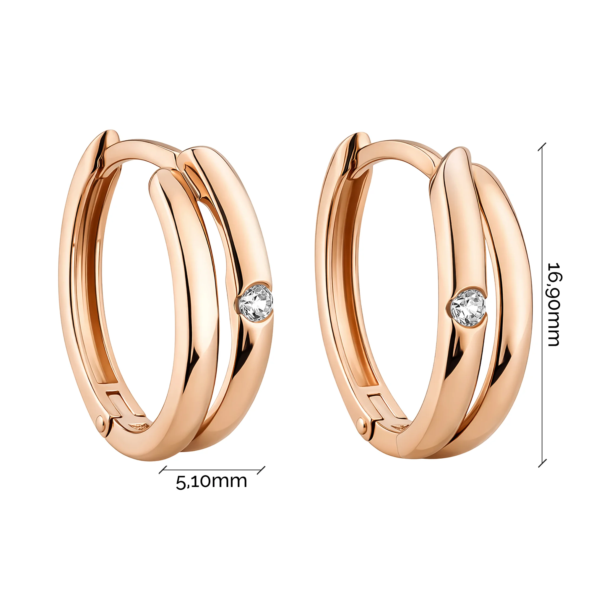 Серьги-кольца из красного золота с фианитом - 2118678 - 3