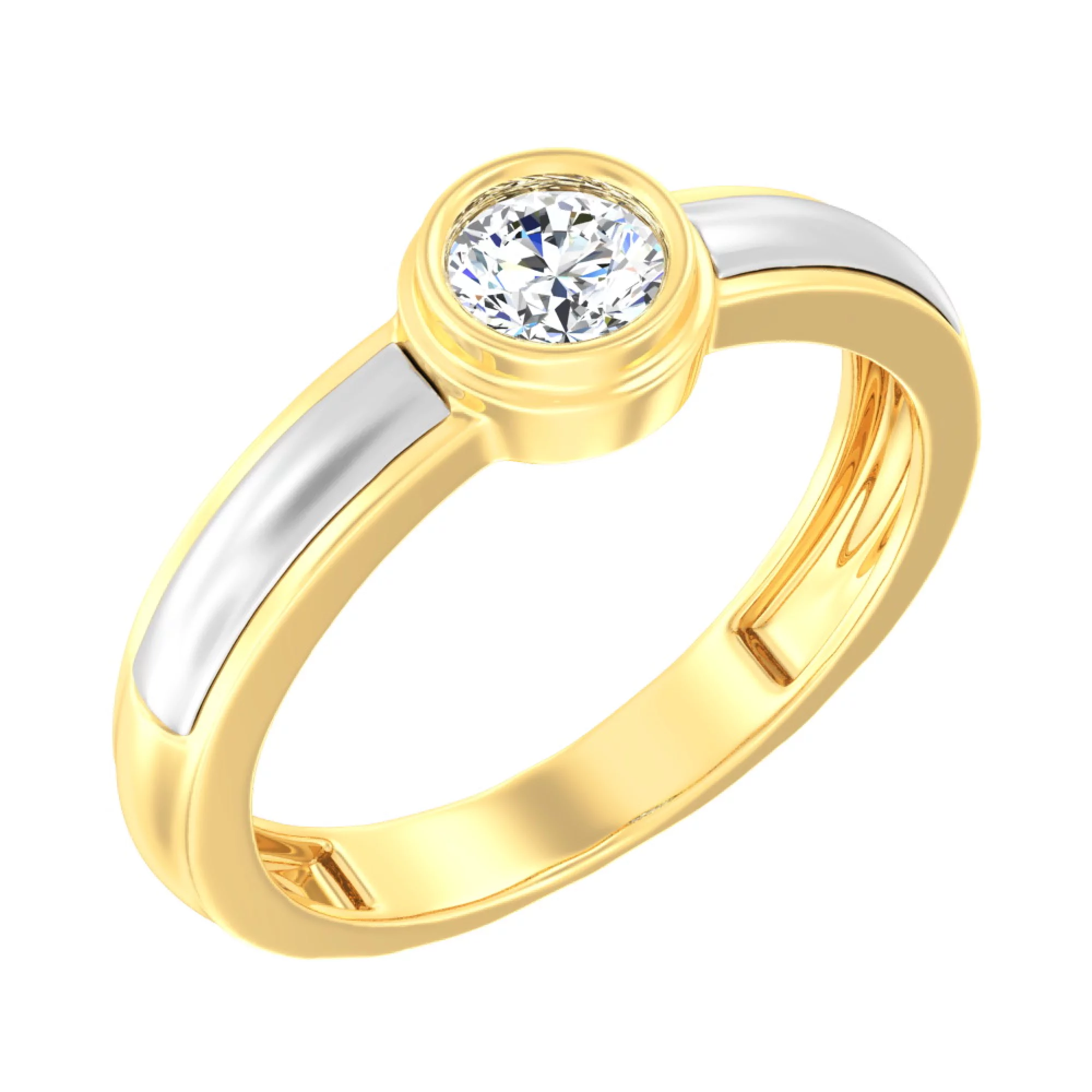 Кольцо из лимонного золота с фианитом - 971503 – изображение 1
