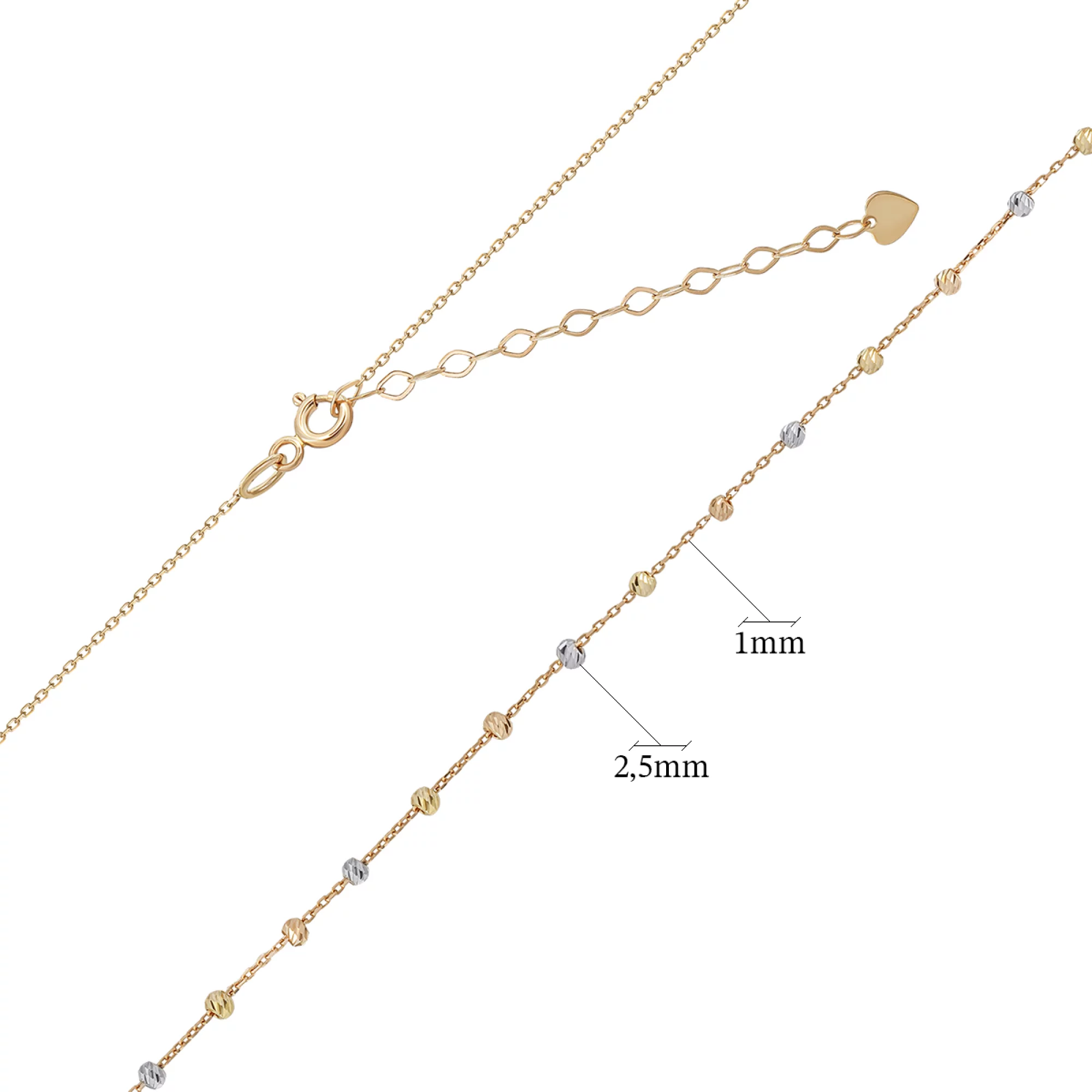 Колье из комбинированного золота с шариками и якорным плетением - 1314570 – изображение 3