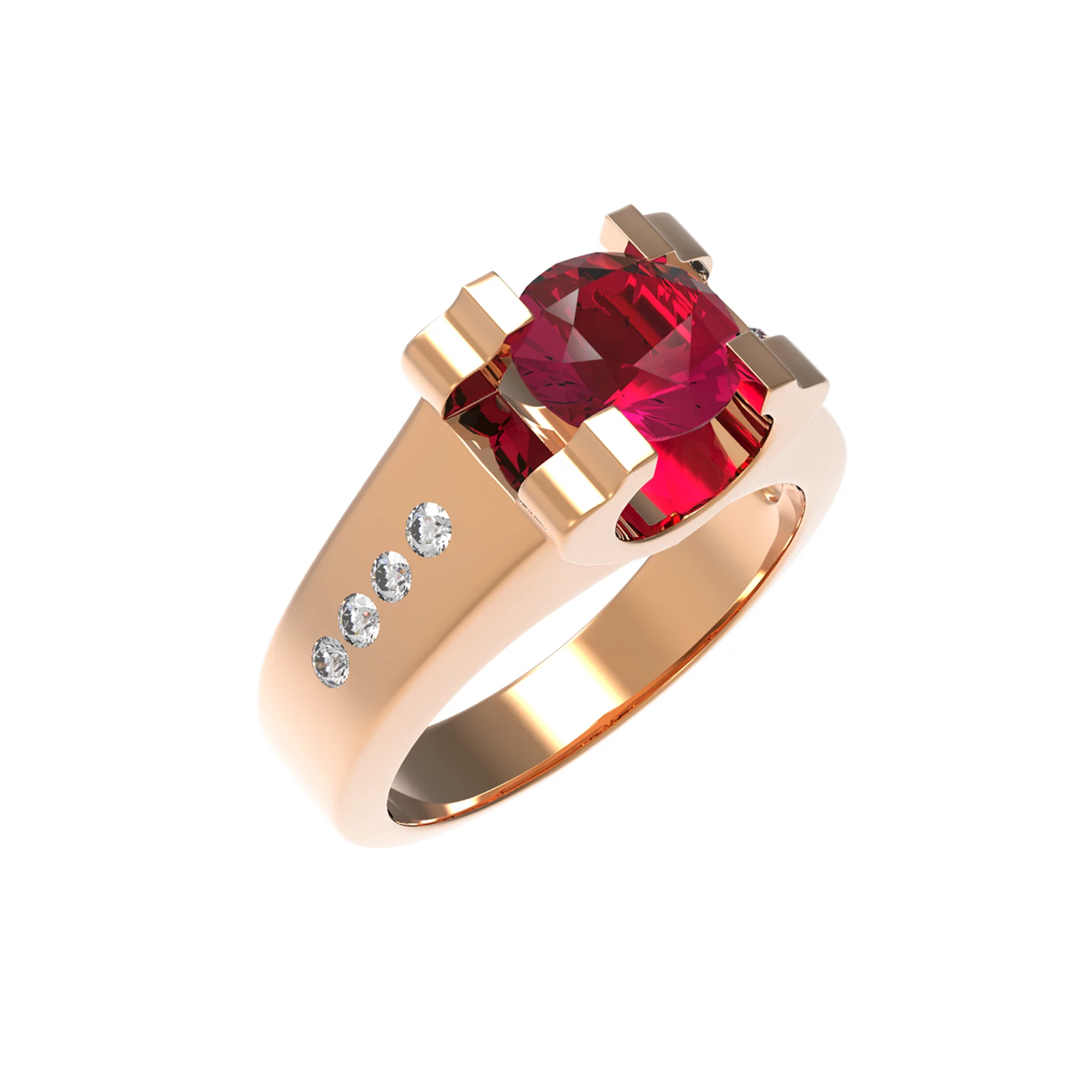 Золотое кольцо с бриллиантами и рубином - 521738 – изображение 1