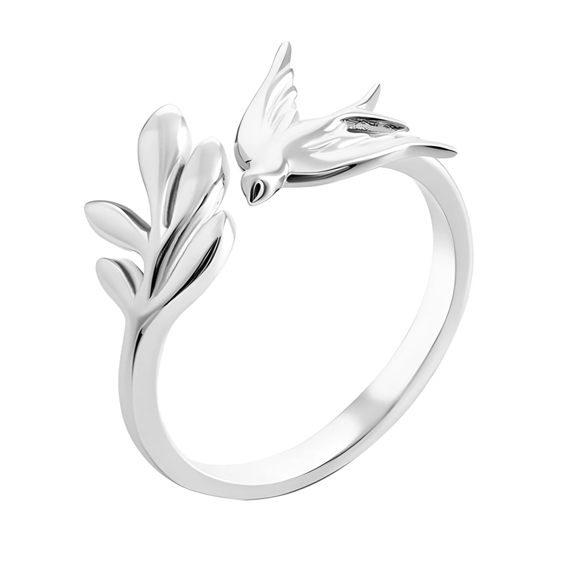 Незамкнутое серебряное кольцо "Ласточка" - 1538826 – изображение 1
