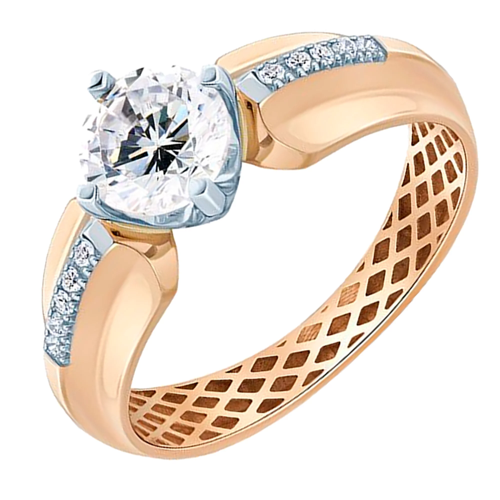Золотое кольцо с фианитом - 482902 – изображение 1
