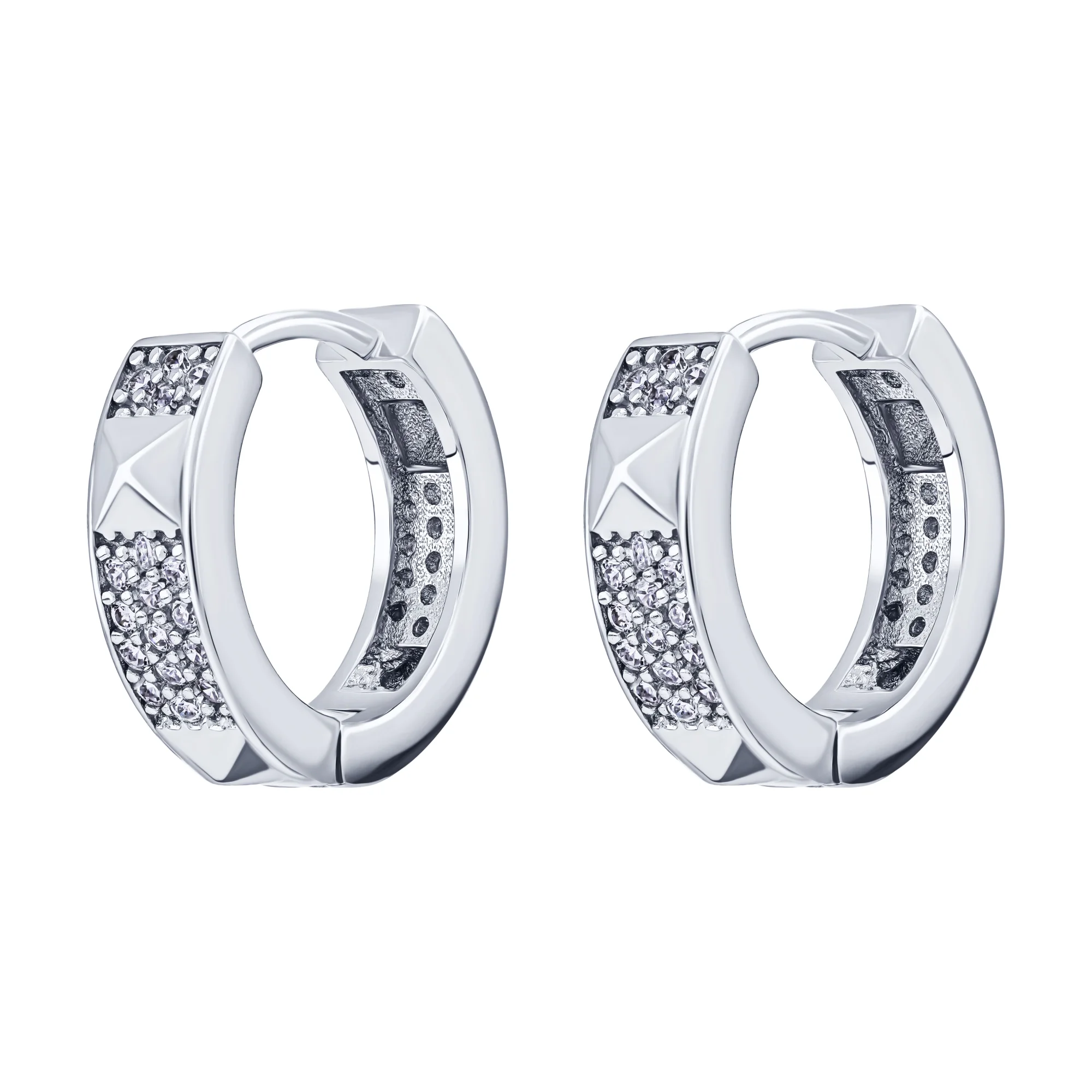 Серебряные серьги-кольца с фианитами - 2075671 - 2