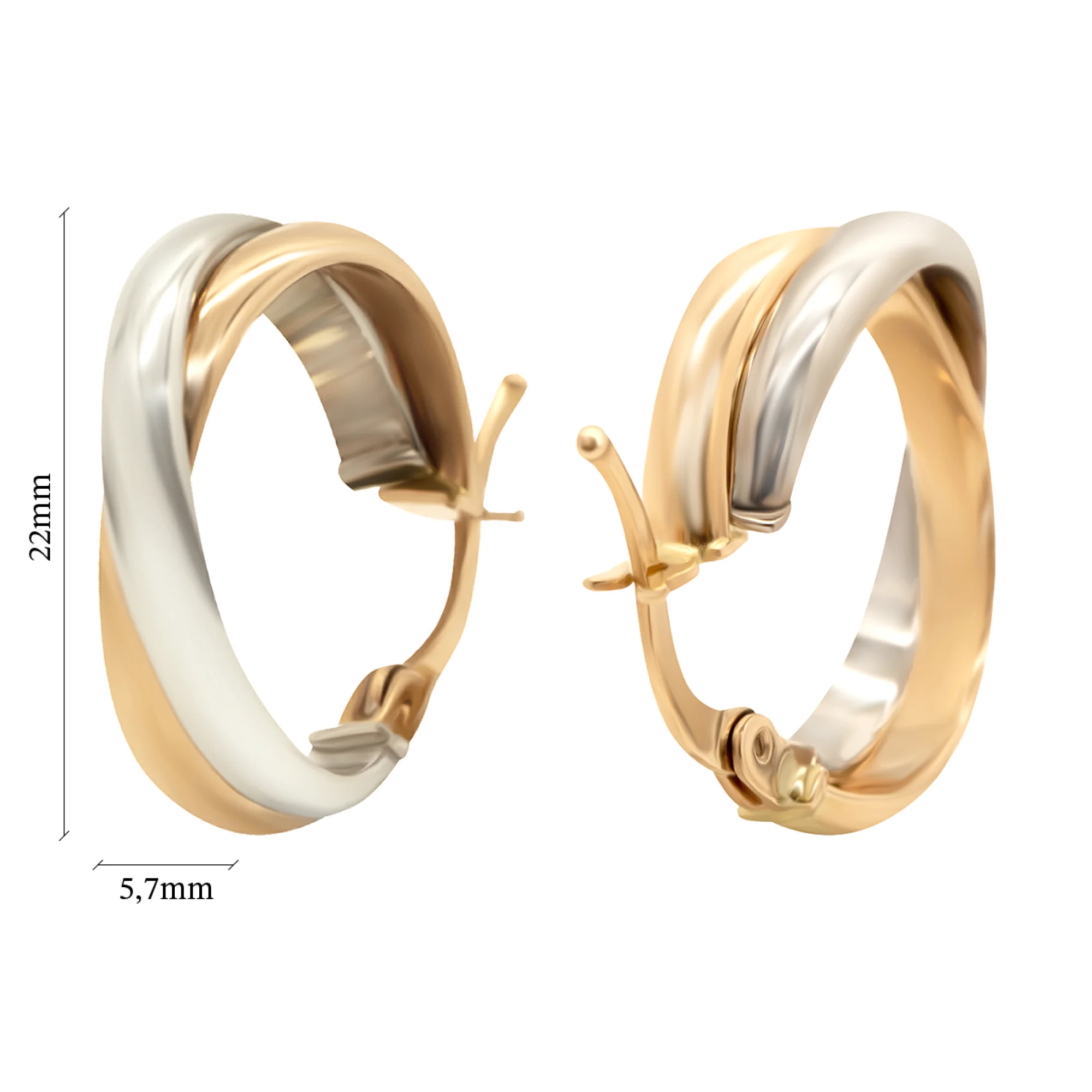 Сережки-кольца из комбинированного золота - 938226 - 3