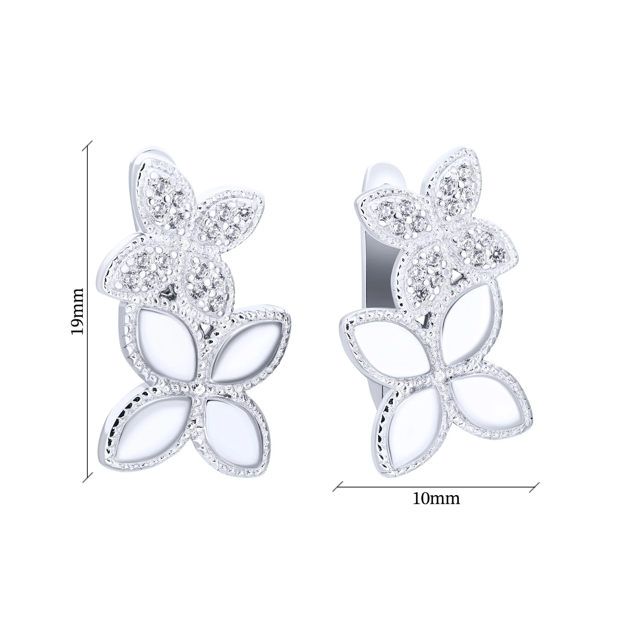 Срібні сережки з фіанітами "Квіти" - 1643991 – зображення 3
