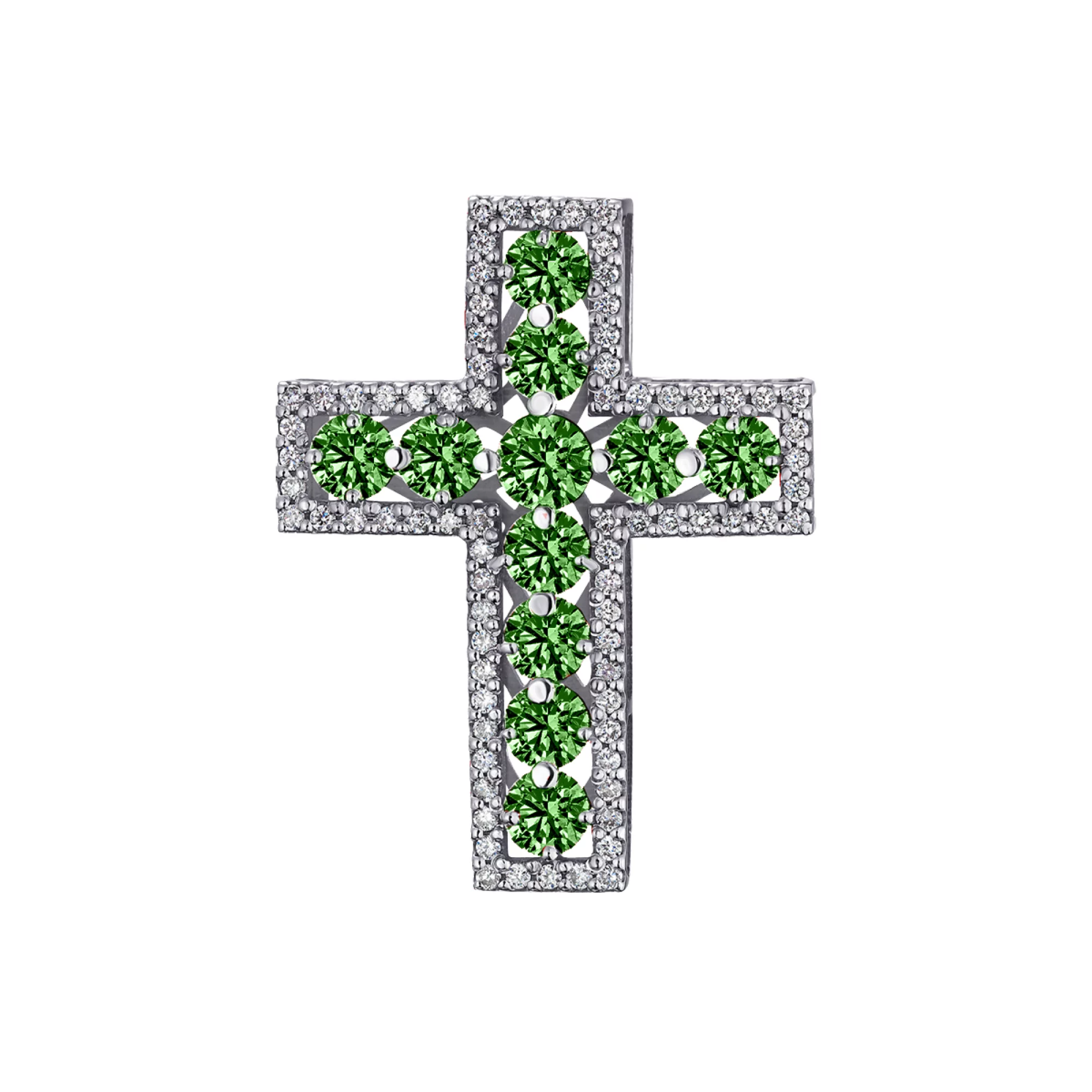 Крестик из белого золота с изумрудами и бриллиантами - 960385 – изображение 1