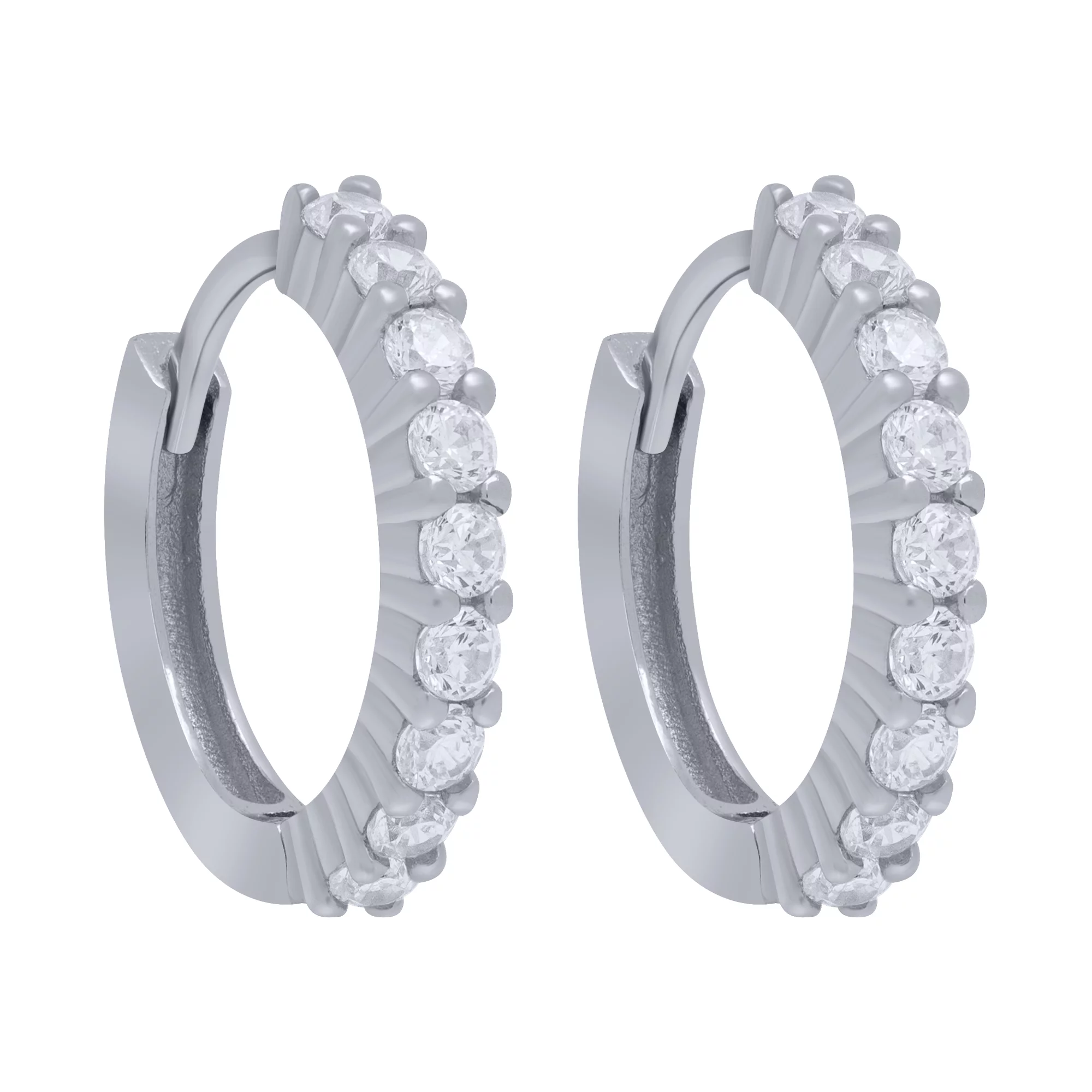 Серьги-кольца серебряные с дорожкой фианитов - 1701781 – изображение 1