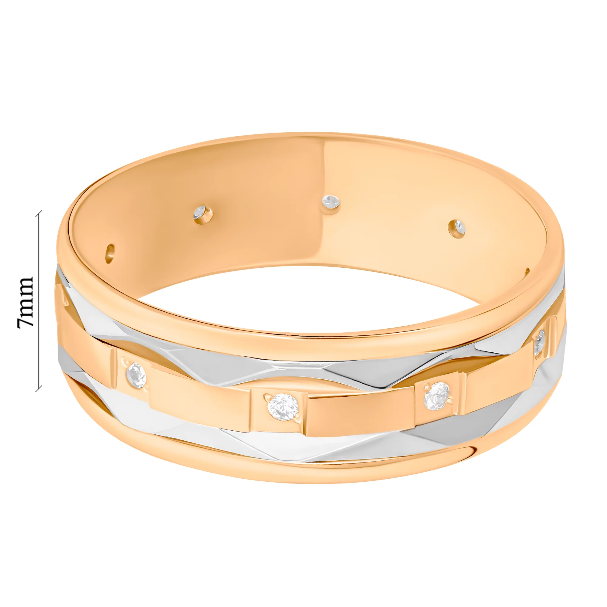 Обручальное кольцо из комбинированого золота с фианитом в стиле классика - 521211 – изображение 2